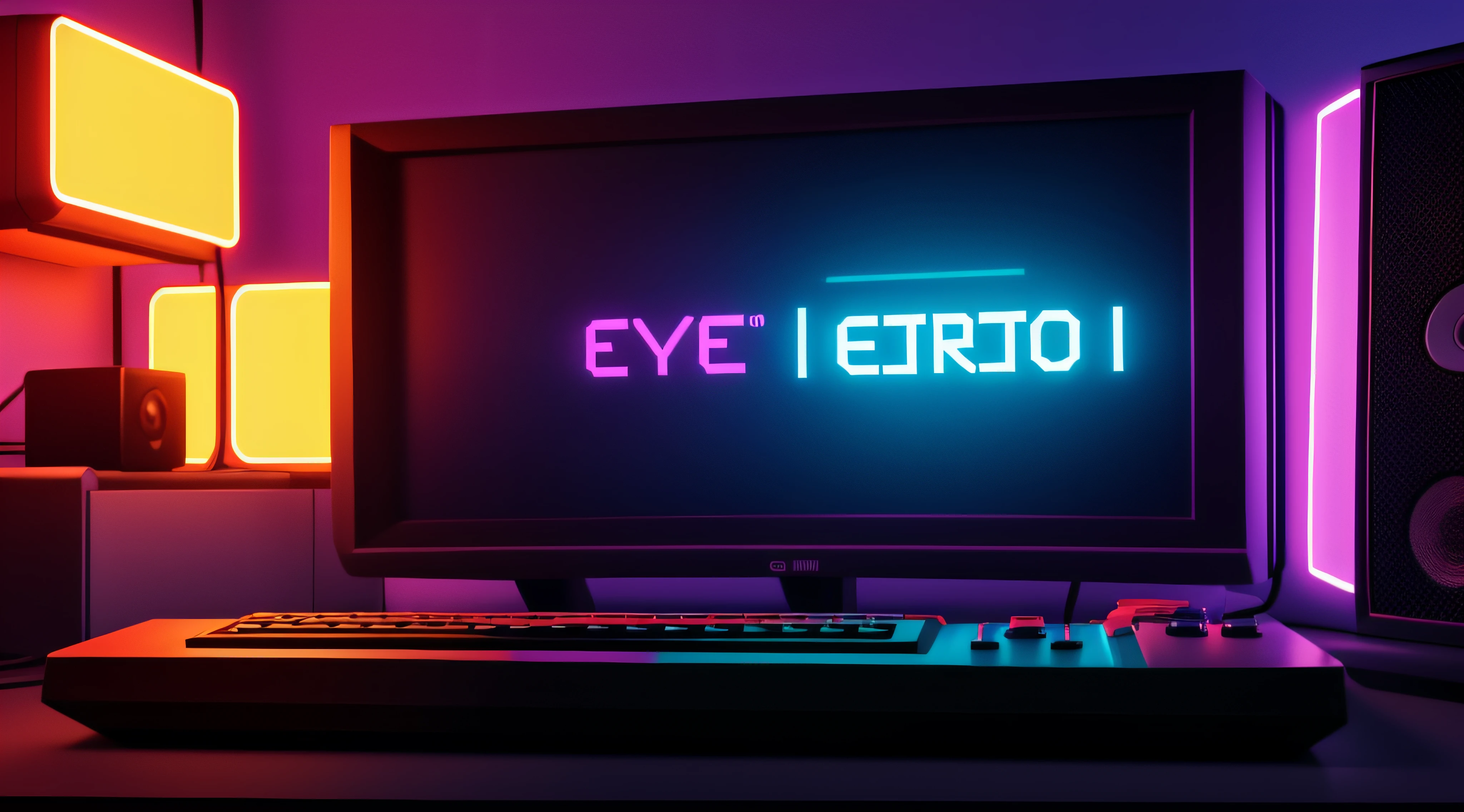 Retro computer, retrowave, 80's, computer, retro, 4K, 8K, HDR, realistic, gaming