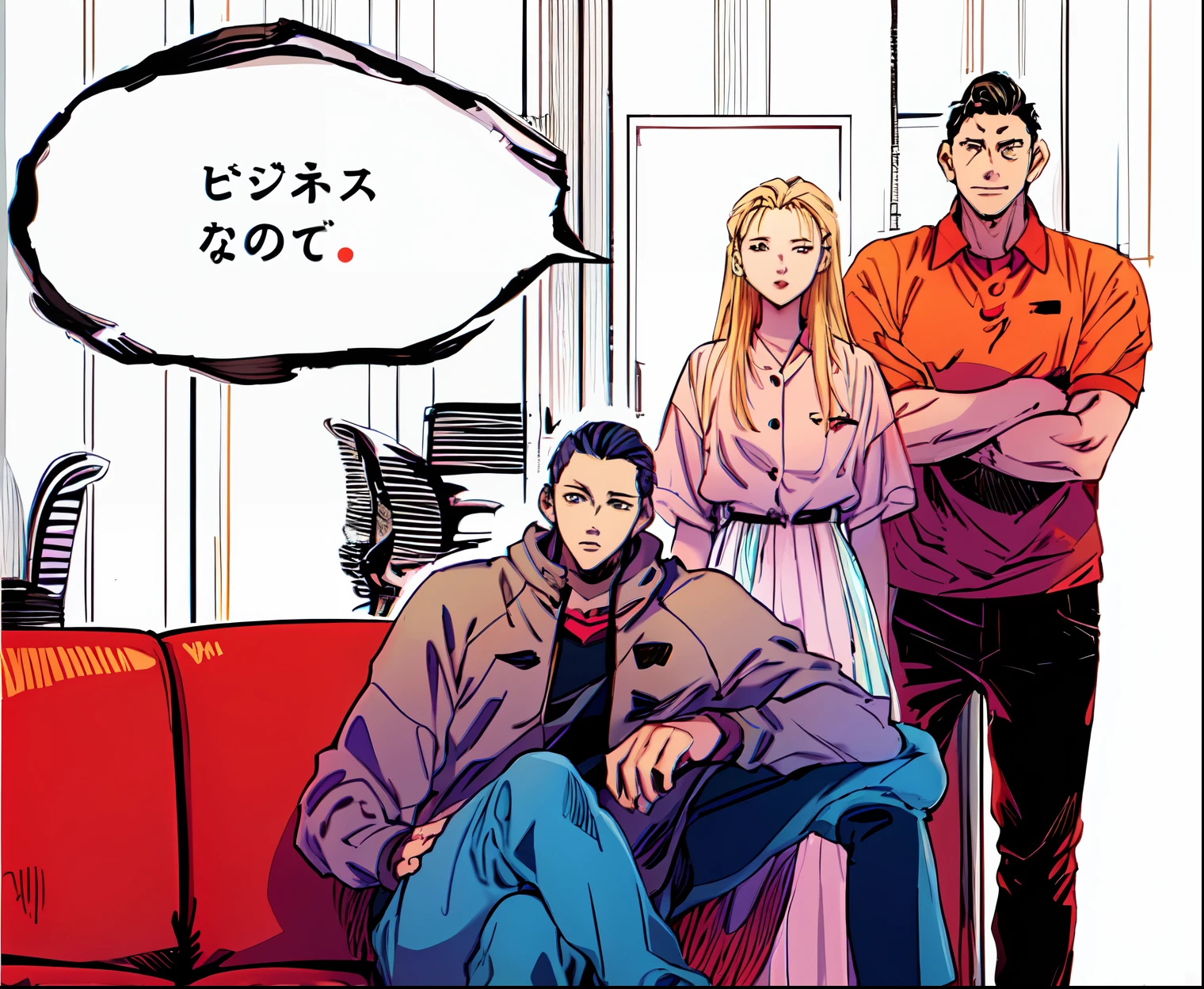 a anime of a boys girls manga, text manga, color manga, manga color, color manga, color manga panel, simple background