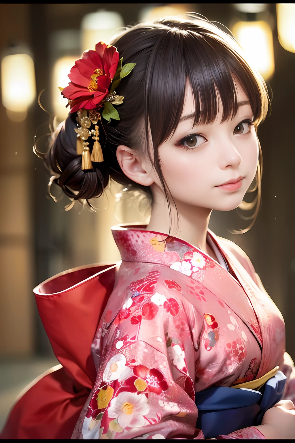 Upper body from the waist up、Are sleeping、nap、(Sleeping with your eyes closed)、(4In K、masterpiece、hight resolution、Realistic and beautiful light and shadow、One girl、Solo Focus、(top-quality)、(Hi-Res)、(extremely delicate and beautiful)、(Beautiful 8k face)、(Brown-eyed)、(I close my eyes while smiling.)、(独奏)、(Clear skin)、(Soft hair)、(hugetits)、(Plaid kimono, Red and blue floral yukata)、((Awa Odori Pose))、((Bokeh lantern light night background))、((speedo))、(reality)、thin and small nose、(red lipsticks)、(Reddening cheeks)、poneyTail、(Lustrous skin)、((Ukiyo-e style))、Ultra-thin eyebrows、Ultra high image quality、(Wearing maiko-style makeup)、skin whitening、long and beautiful lashes、Turning around in the style of a Kyoto magazine model、((s asleep))、Lustrous skin、(Red-dyed cheeks)