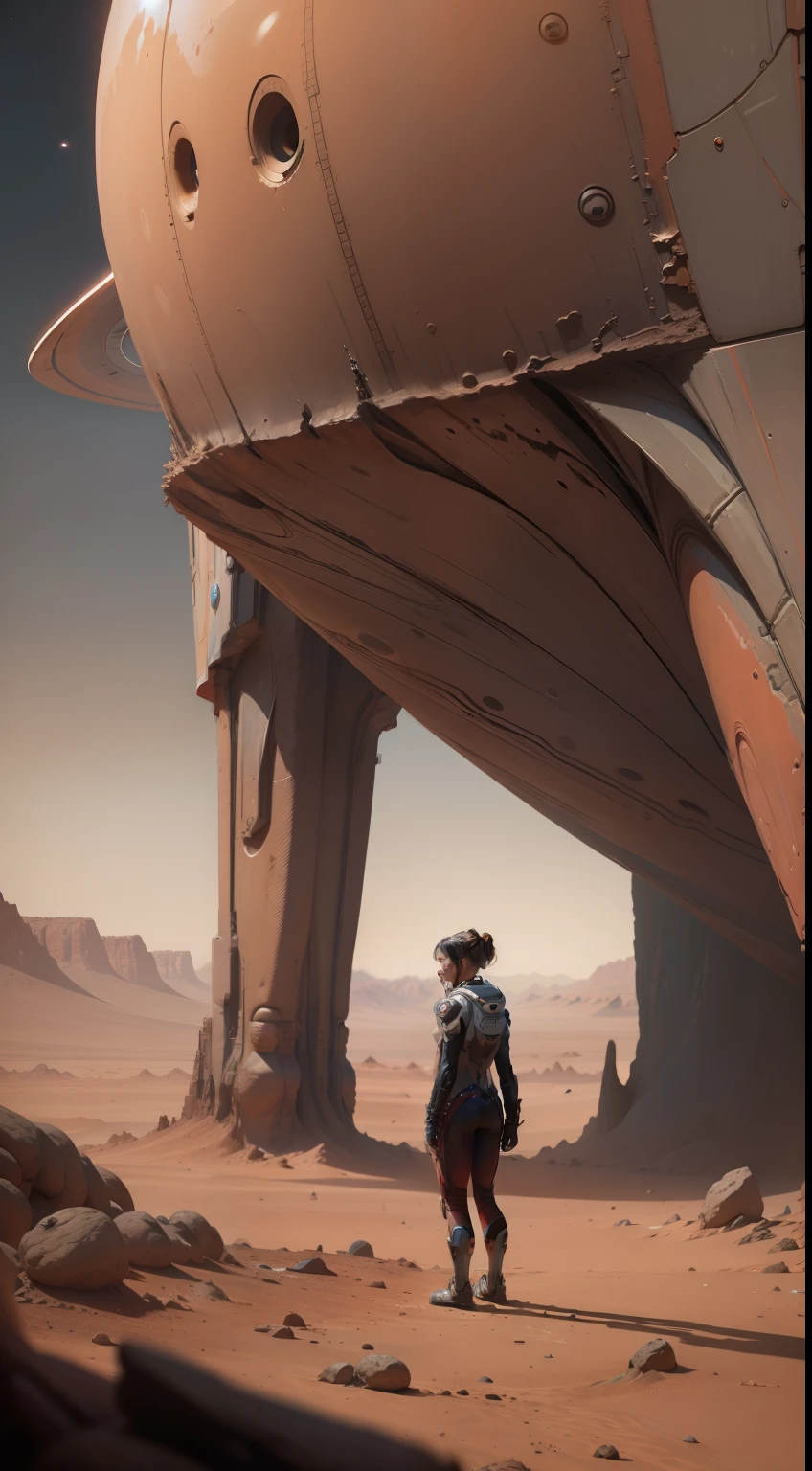 "A lost girl on Mars", cinematic, "planets around":0.6)
