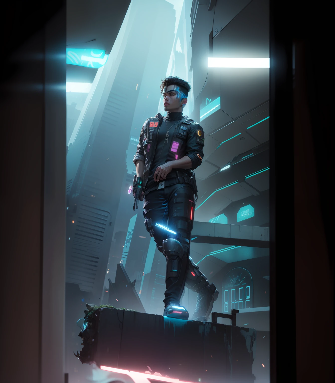 Cyberpunk samrt boy realistic face with tiger