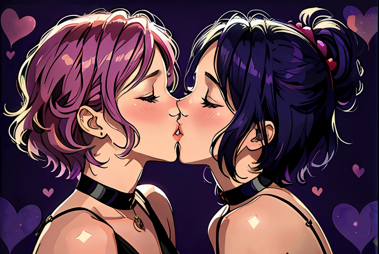 there are two women that are kissing each other on a purple background, lesbian kiss, lesbian embrace, lesbians, portrait of two girls kissing, kissing together cutely, kissing together, kissing each other, couple kissing, lesbian, lesbian art, woman holding another woman, two beautiful women in love, two women kissing at a carnival, kissing, kiss mouth to mouth, bisexual lighting