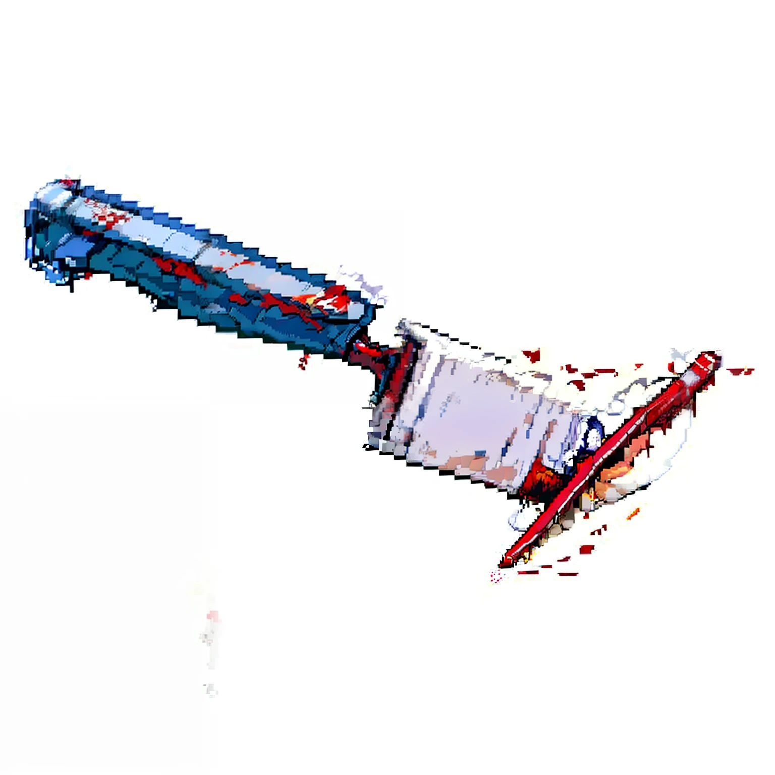 There is a knife with blood and a red stain, bloody knife, knife, bloody knife, bloody knife, knife stuck in flesh with blood, paint knife, stabbing, blood violence, bloody scene, stabbing, holding knife, bleeding, cutting scene, knife stuck in flesh, Murder scene, digitally painted, pixelated