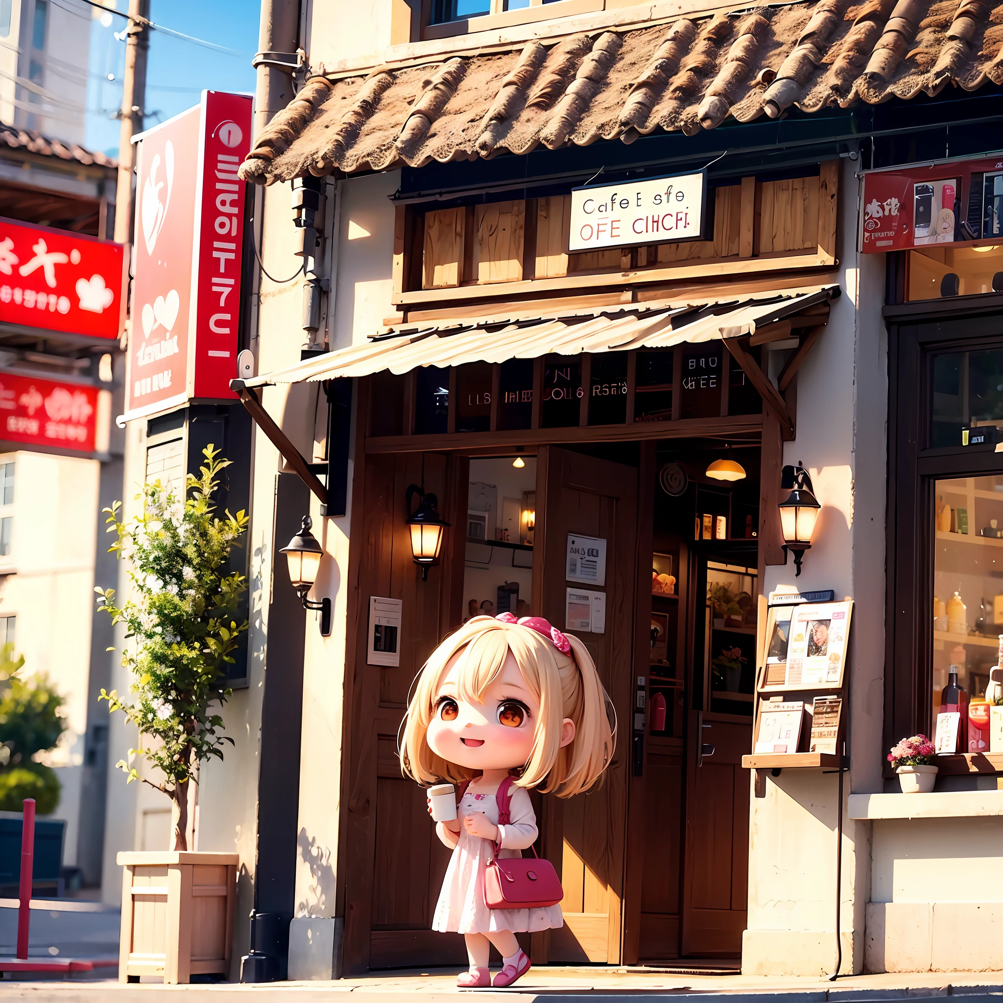 cute chibi girl, cafe background, girl beautiful, chibi, cute, 4k, 4K rendering