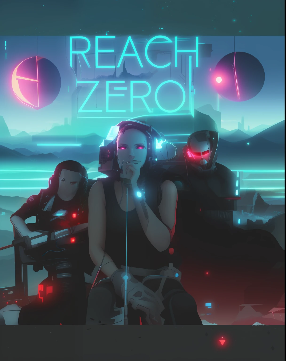 Background with several mountains, estilo cyber punk.