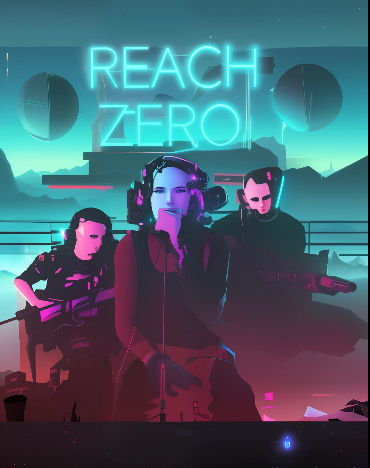 Background with several mountains, estilo cyber punk.