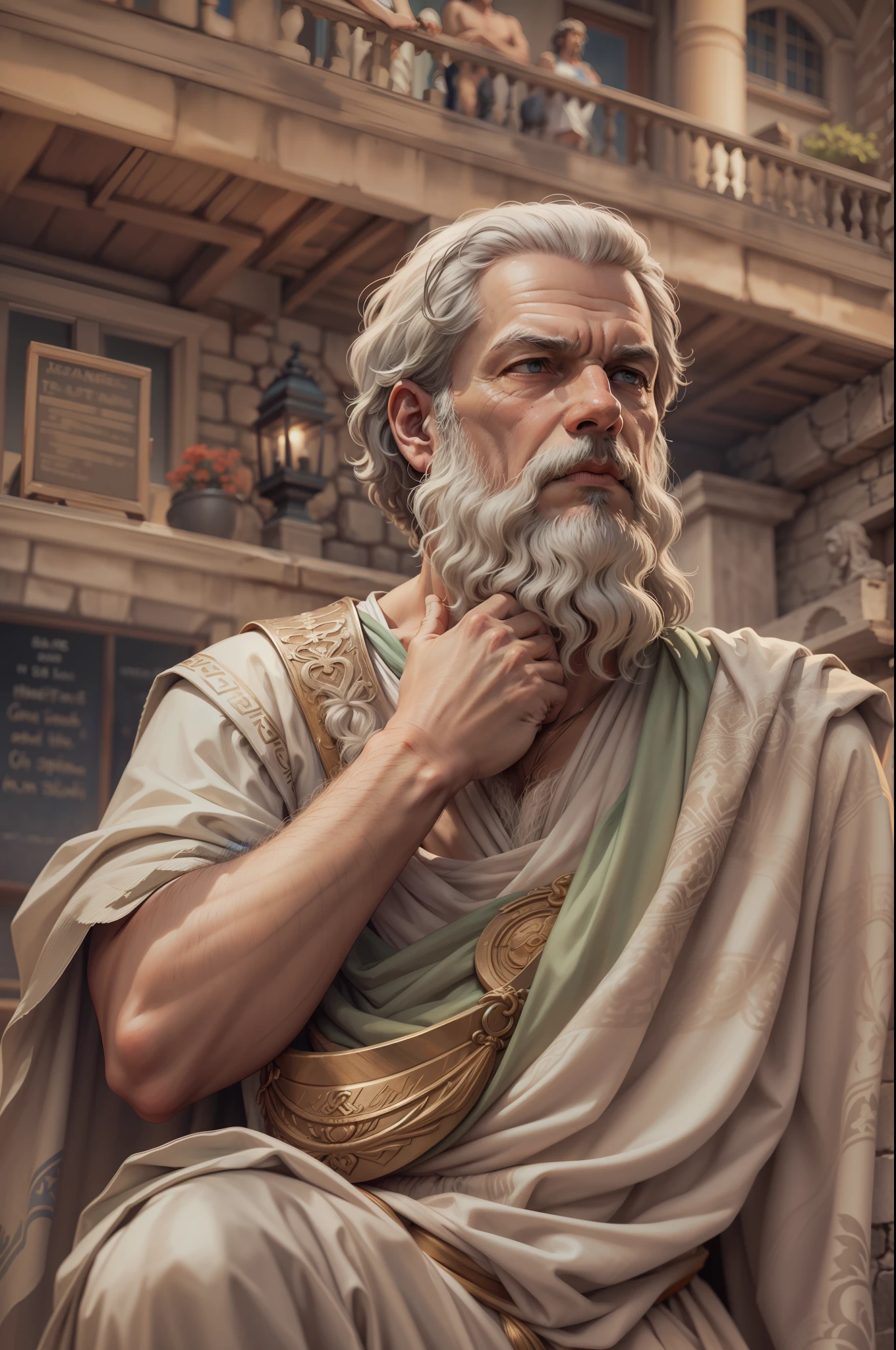 Socrates, portrait illustration, 4k, hdr, grecia antiga, town square