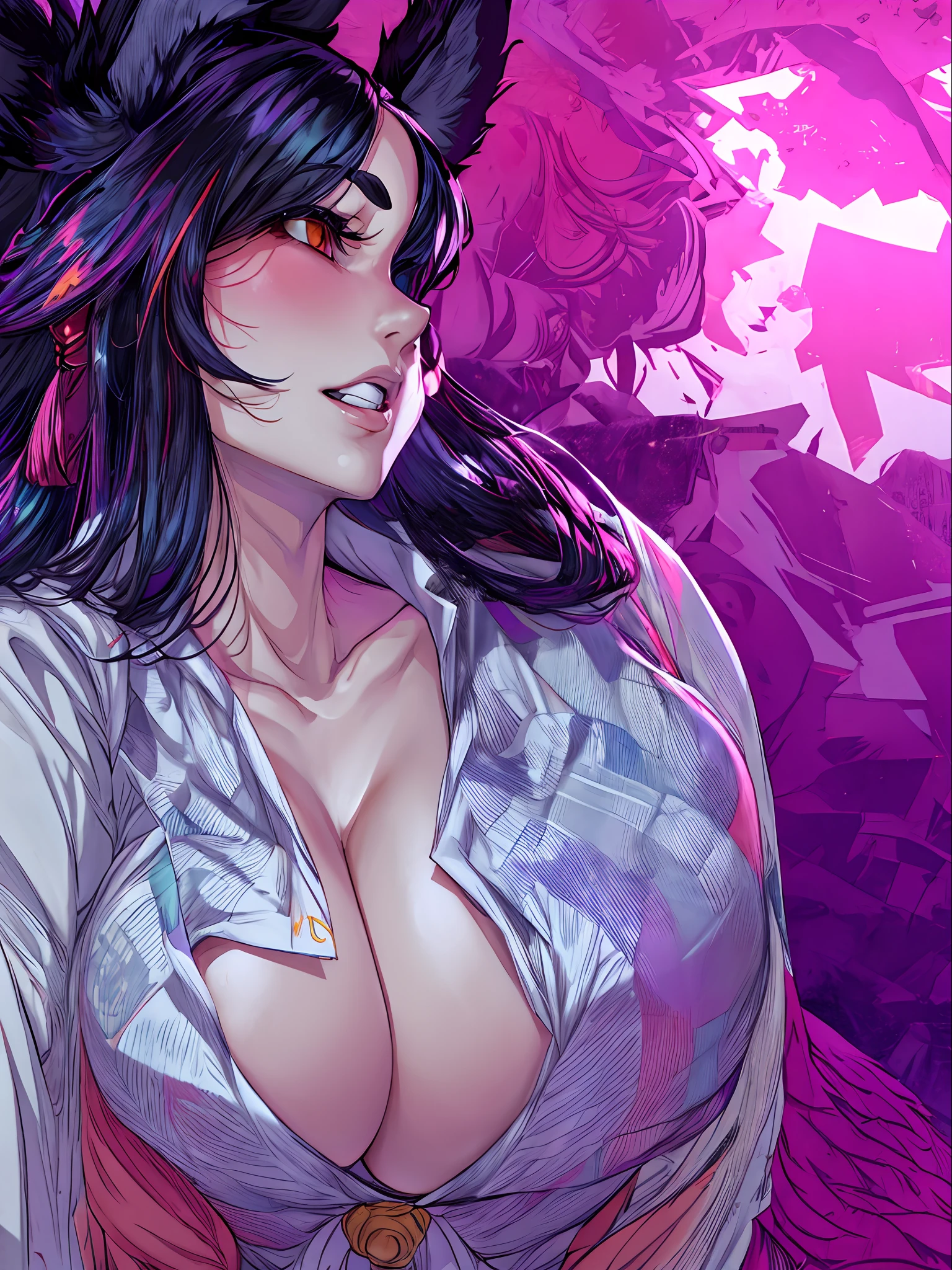 kitsune, huge breasts, cleavage