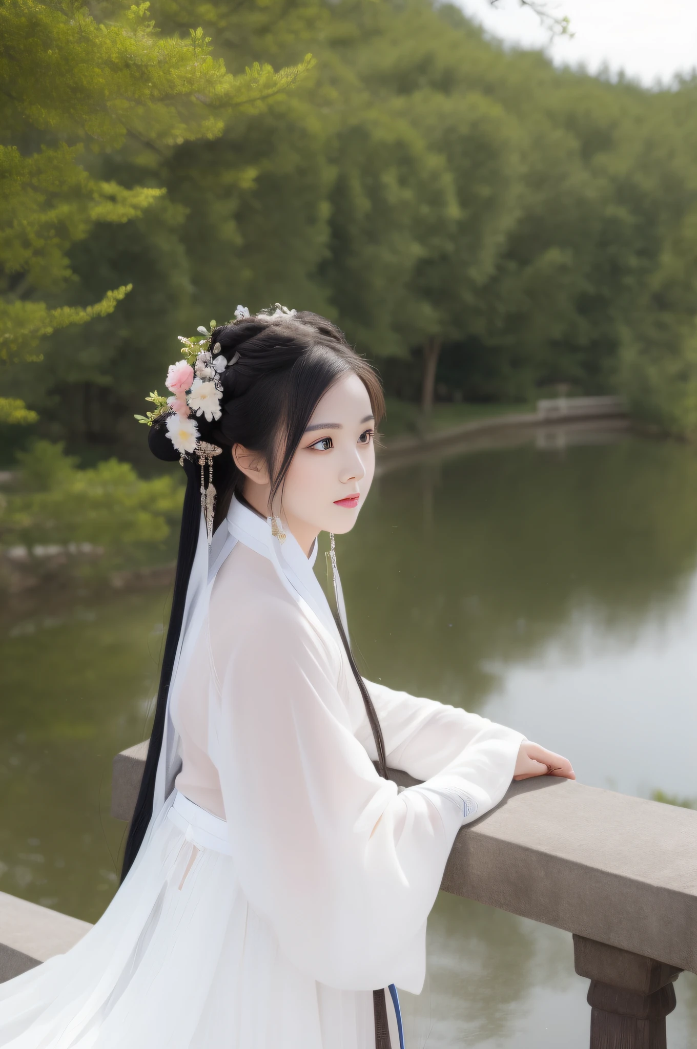 The woman in Changting Hanfu sat and watched the years pass, Lookout mountain shallow clouds