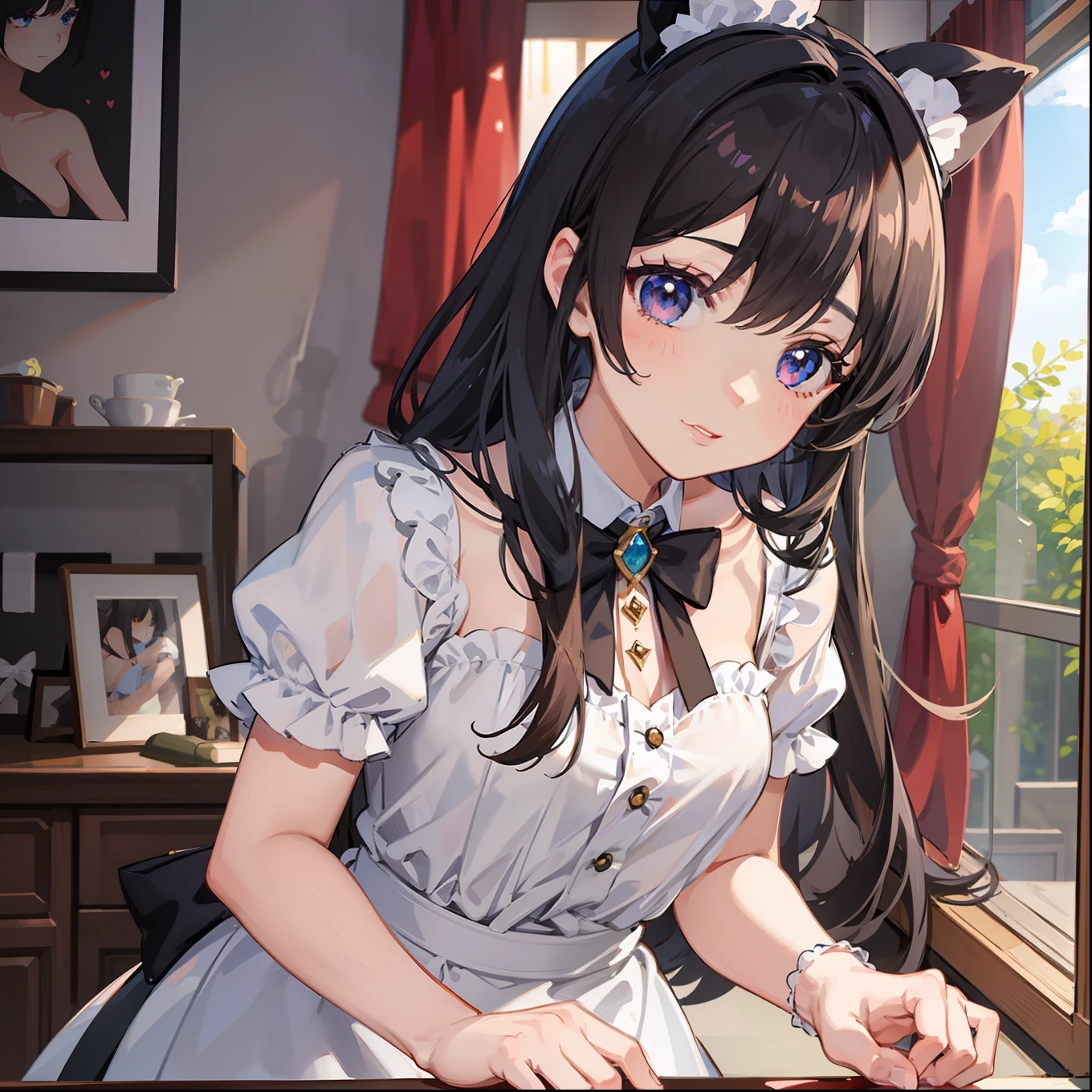 Cute little girl s top-quality masterpiece Normal five fingers Lustrous hair maid café clerk