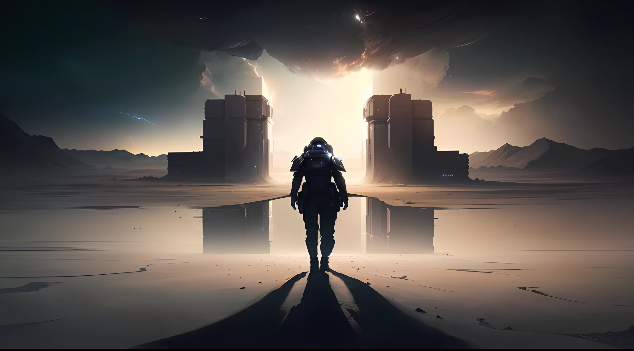 vazio. um deserto, sci fi epic digital art, symmetric concept art, Papel de parede de arte conceitual 4K, Directed by: Christopher Balaskas, inspirado em Christopher Balaskas, dramatic concept art, dramatic lighting. arte conceitual, Arte conceitual 4K, Arte conceitual 4k, 8k hd papel de parede arte digital, arte digital sci-fi