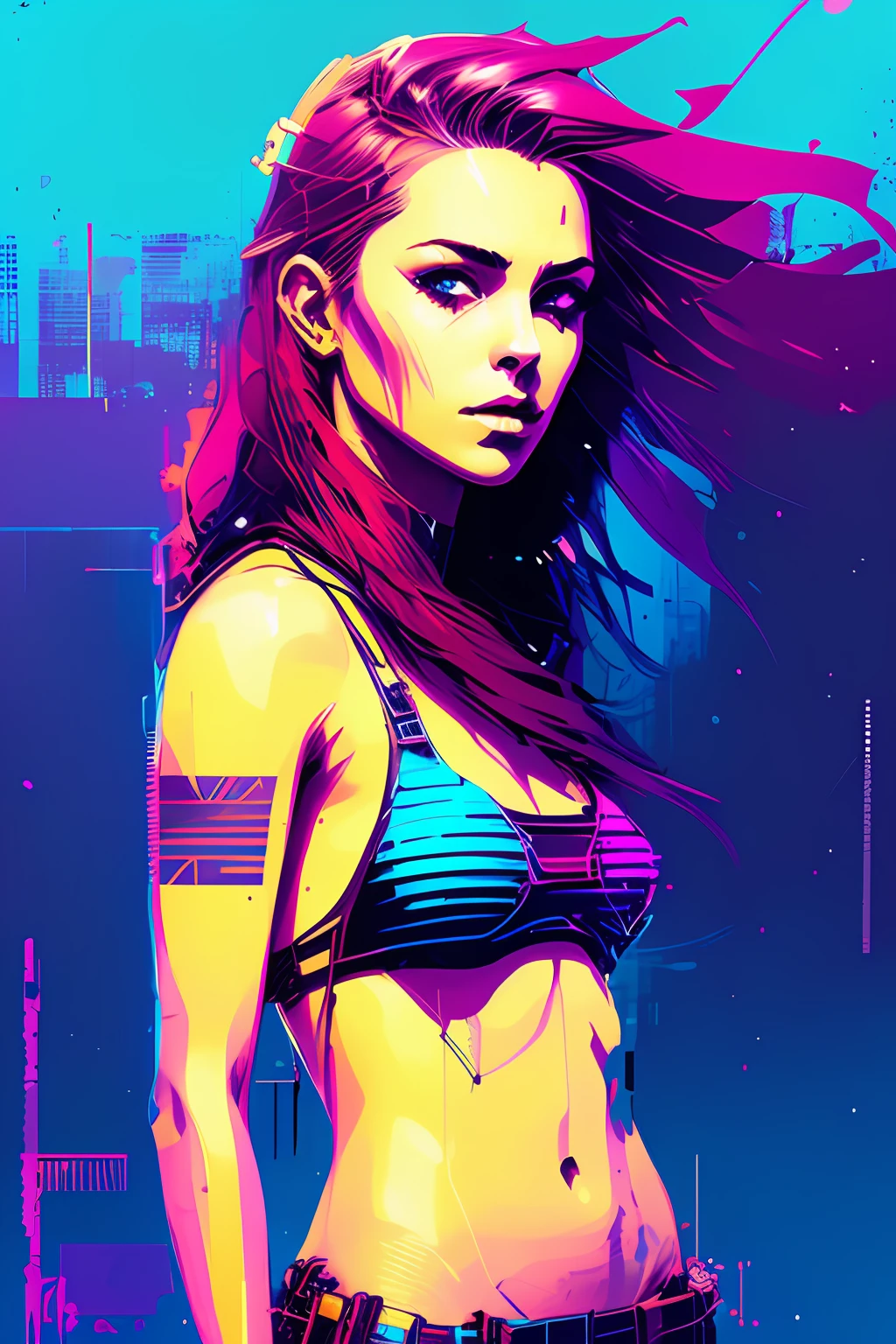 snthwve style nvinkpunk surfer girl by jeremy mann, by sandra chevrier, by dave mckean and richard avedon and maciej kuciara, punk rock, tank girl, high detailed, 4k, RTX