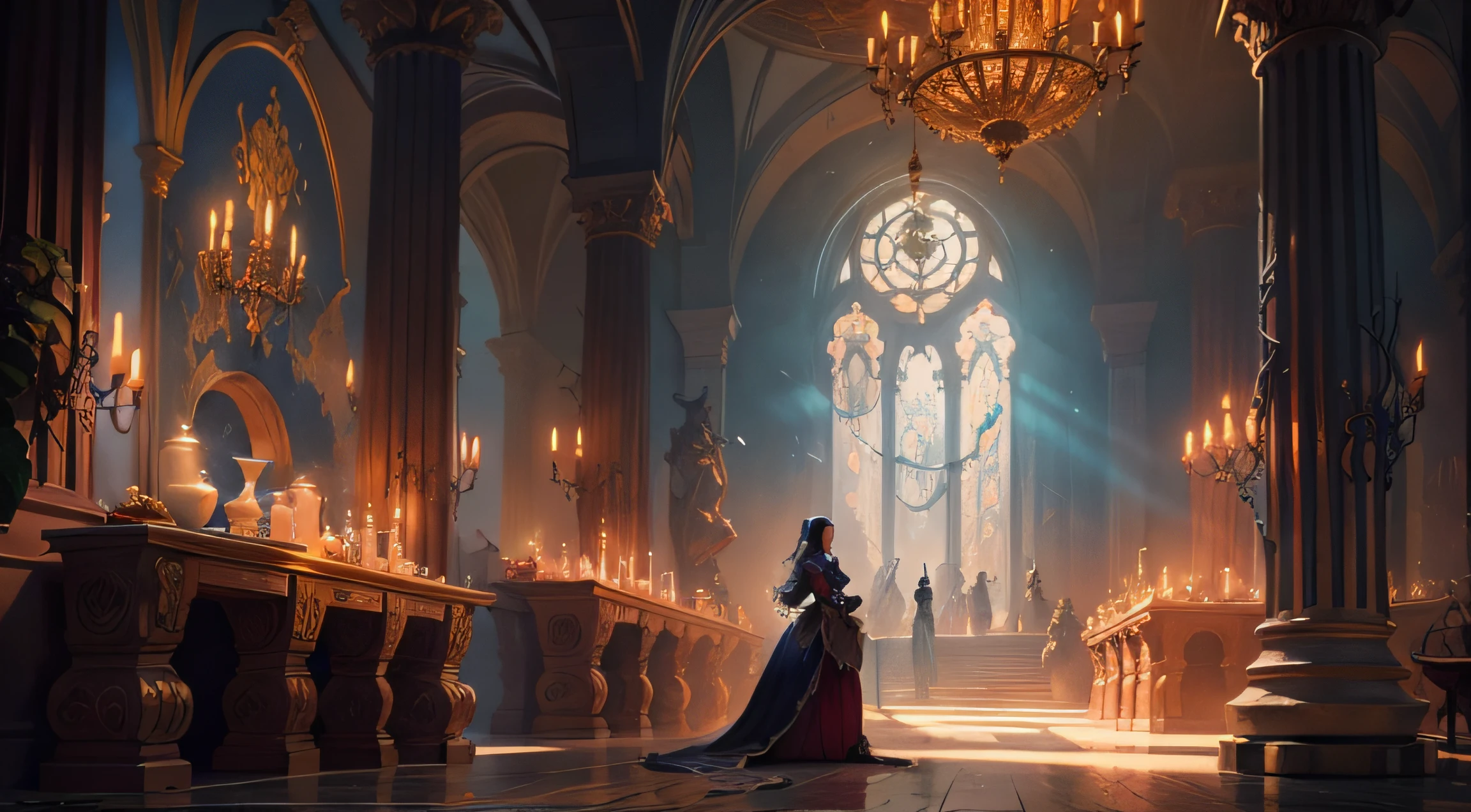 cinematic ligh《Beauty and the Beast》A scene in , Marc Simonetti. Intricate, style of marc simonetti, slav epic, art style of marc simonetti, elegant cinematic fantasy art, Estilo de Raphael Lacoste, Marc _ Simonetti, inspired by Marc Simonetti, concept art stunning atmosphere, beautiful concept art, elaborate matte painting