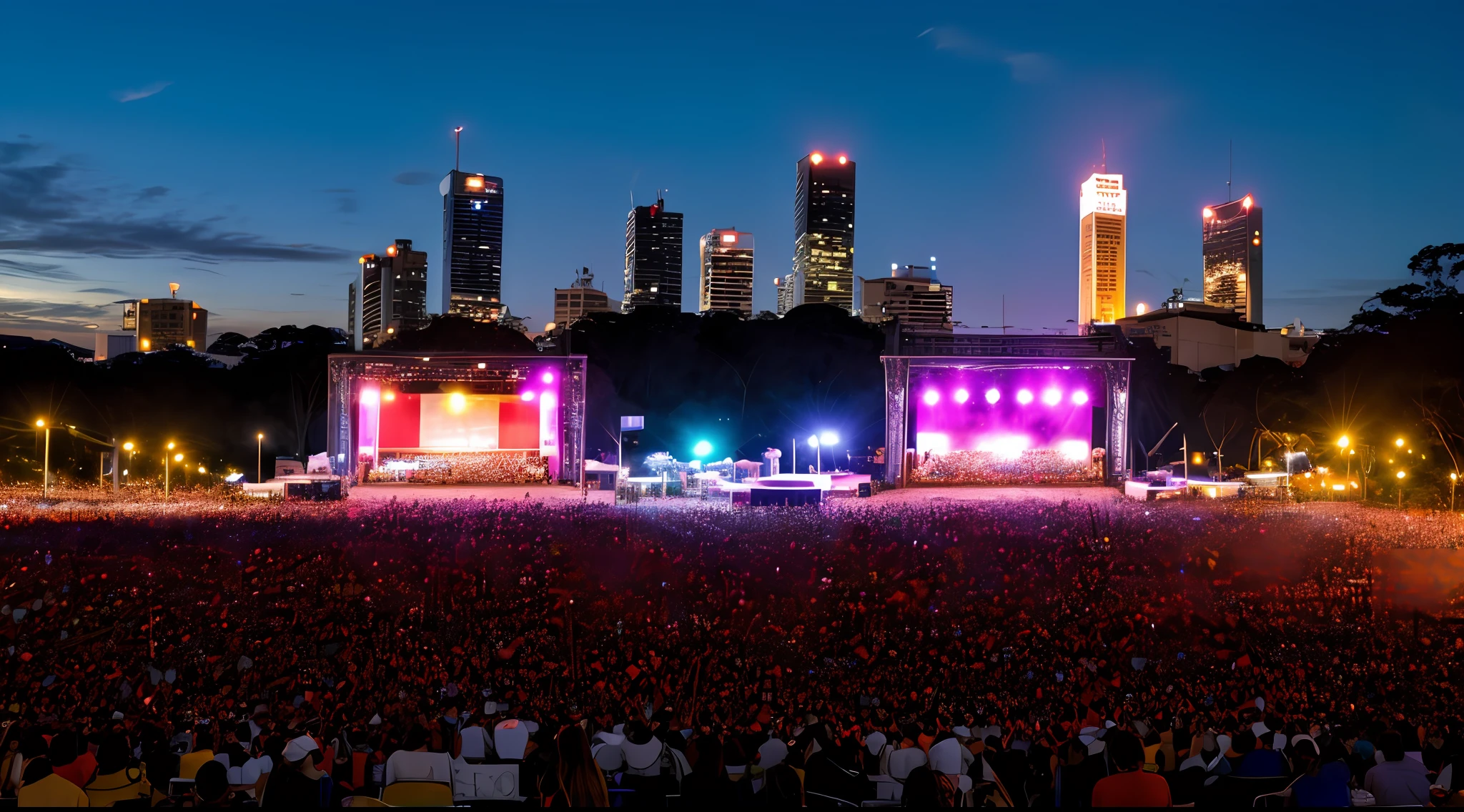 festival, City of São Paulo, crowd, palco com banda, Night scenery
