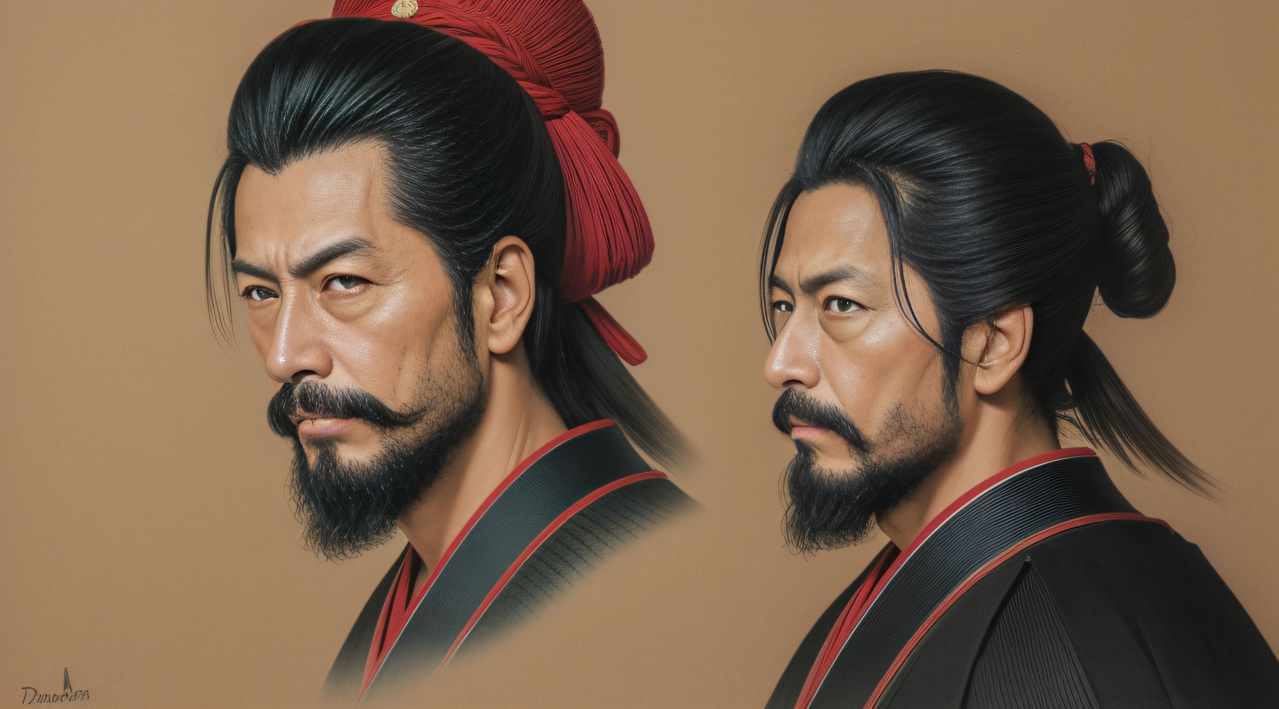 retrato de miyamoto musashi, detalhado, realista