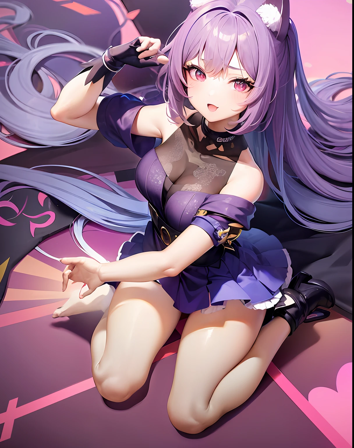 a close up of a person in a purple outfit with a cat ear, anime vtuber full body model, anime moe artstyle, anime character; full body art, anime visual of a cute girl, anime waifu, ayaka genshin impact, marin kitagawa fanart, ahegao, hanayamata, hajime yatate