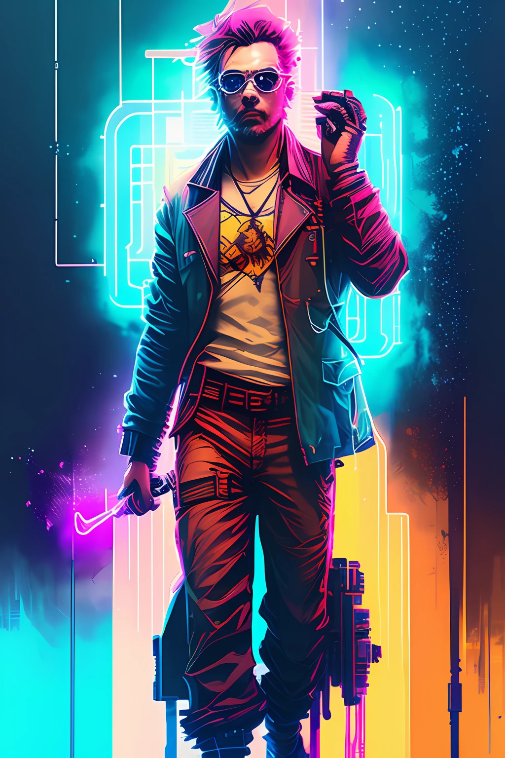 snthwve style nvinkpunk drunken beautiful man as delirium from sandman, (hallucinating colorful soap bubbles), by jeremy mann, by sandra chevrier, by dave mckean and richard avedon and maciej kuciara, punk rock, tank girl, high detailed, 4k, RTX