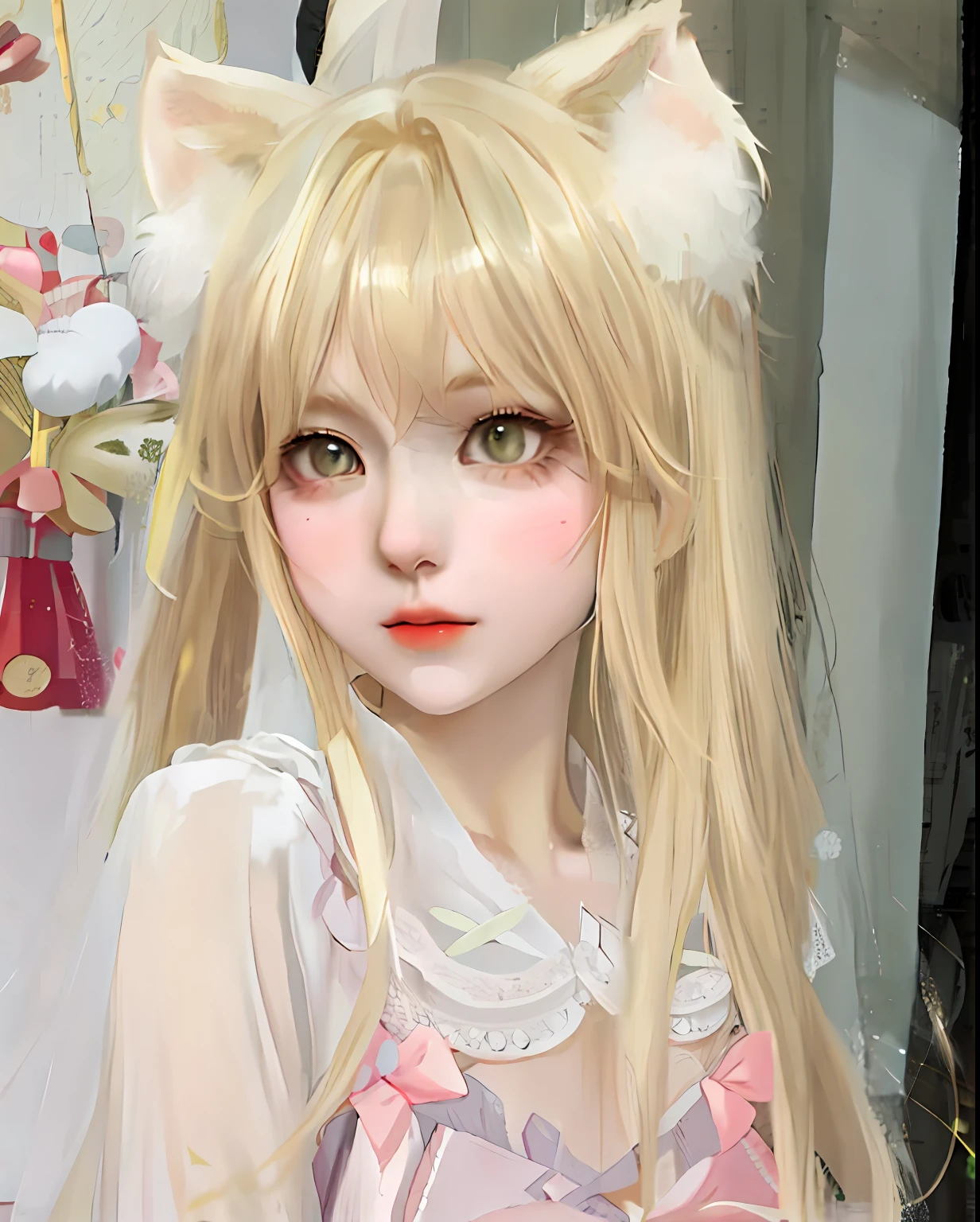 Blonde girl with long hair and cat ears, very beautiful cute catgirl, Cute natural anime face, Anime girl in real life, long blonde hair and big eyes, anime girl with cat ears, Anime girl cosplay, Very beautiful anime cat girl, ultrarealistic sweet bunny girl, beautiful anime catgirl, Kawaii realistic portrait, long blonde hair and big eyes