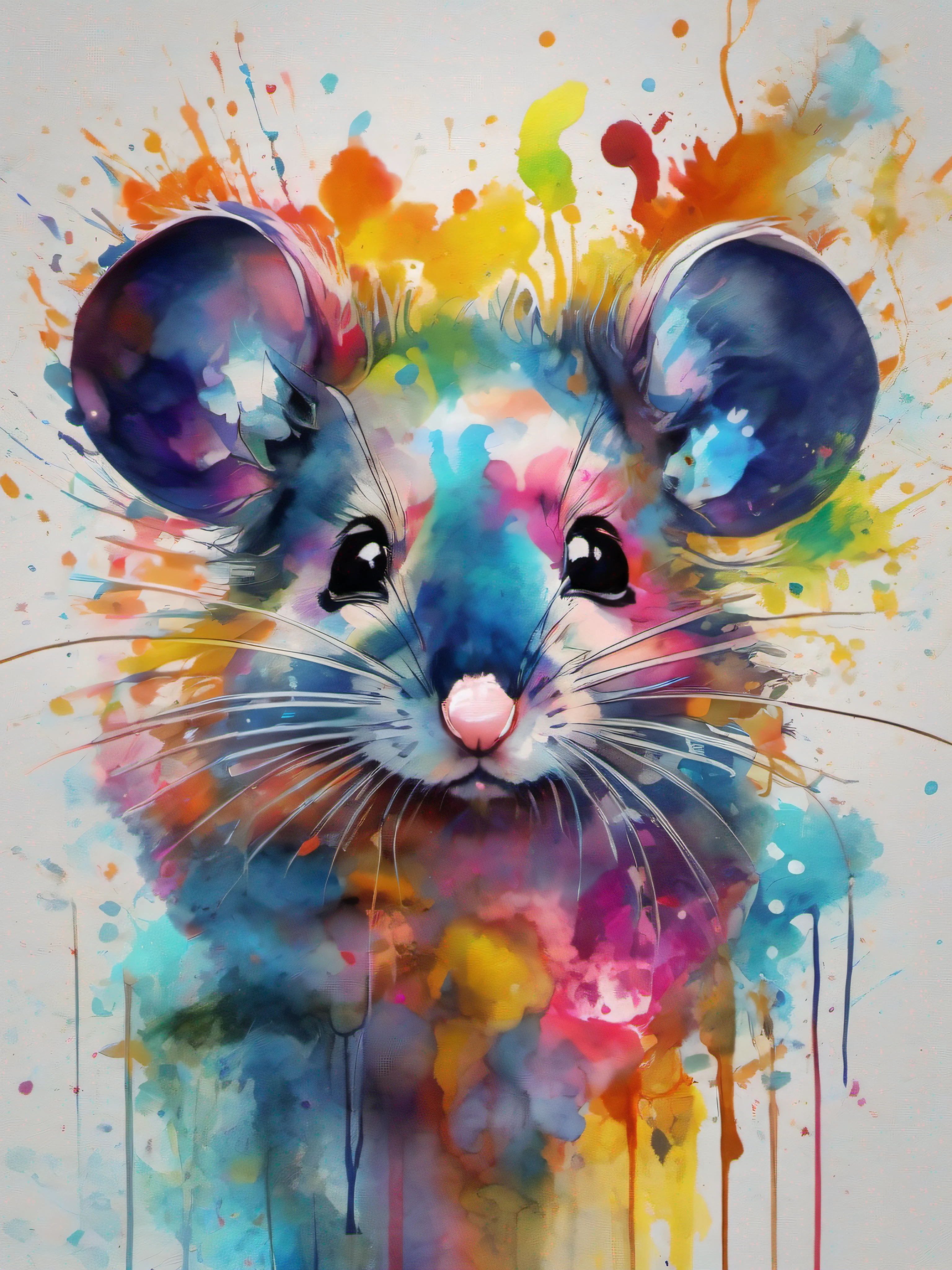 Draw a mouse with colorful ink on its face, archan nair, painted in bright water colors, animal drawing, vibrant watercolor painting, painting of cute mouse, Stunning artwork, Surrealism with bright colors, plethora of colors,detail-rich, lovely digital painting, Amazing, digital art animal photo, colorful art, art of alessandro pautasso, watercolor detailed art