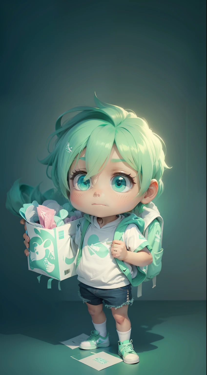Change background colour mint ,king crown head, change clothes , hoodie, half jeans pant, Nike shoes mint colour