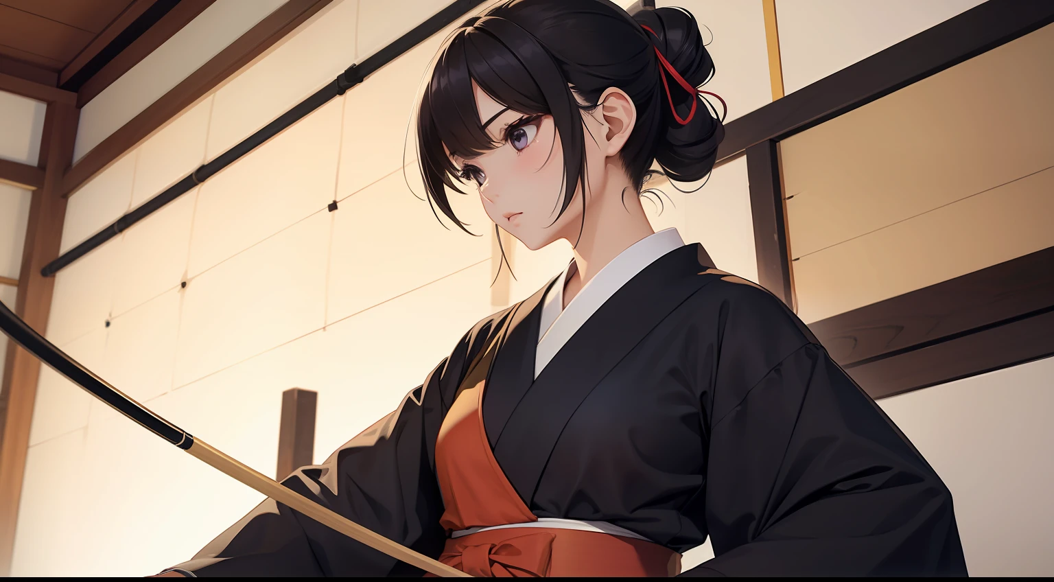 1girl with、Kyudo、hakama、Detailed details、Masterpiece