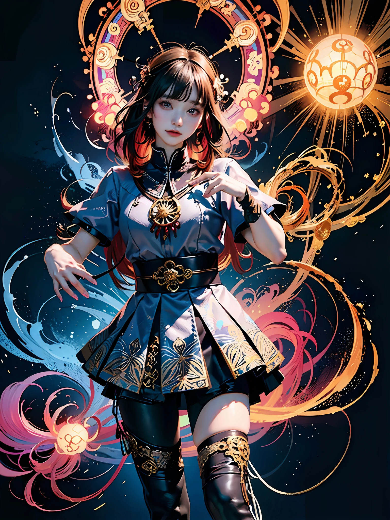 (realisticity: 1.2), best quality, 1girl, official art, unity 8k wallpaper, ultra detailed, beautiful and aesthetic, masterpiece, best quality, (zentangle, mandala, tangle, entangle), (fractal art:1.3) , 1girl, extremely detailed, dynamic angle, cowboyshot, the most beautiful form of chaos, elegant, a brutalist designed, vivid colours, romanticism, by james jean, roby dwi antono, ross tran, francis bacon, michal mraz, adrian ghenie, petra cortright, gerhard richter, takato yamamoto, ashley wood, atmospheric, ecstasy of musical notes, streaming musical notes visible