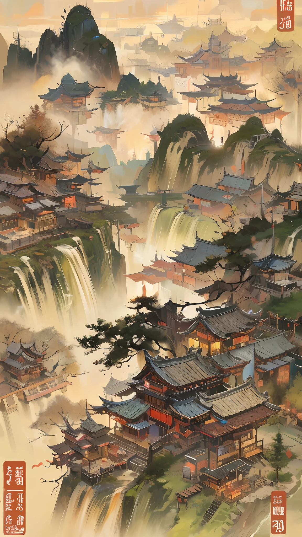 The best quality, masterpiece, koryos, ink bisim, vu changshuo, bonian, real banqiao, badasan people,
mountain horizon, river, forest, village,