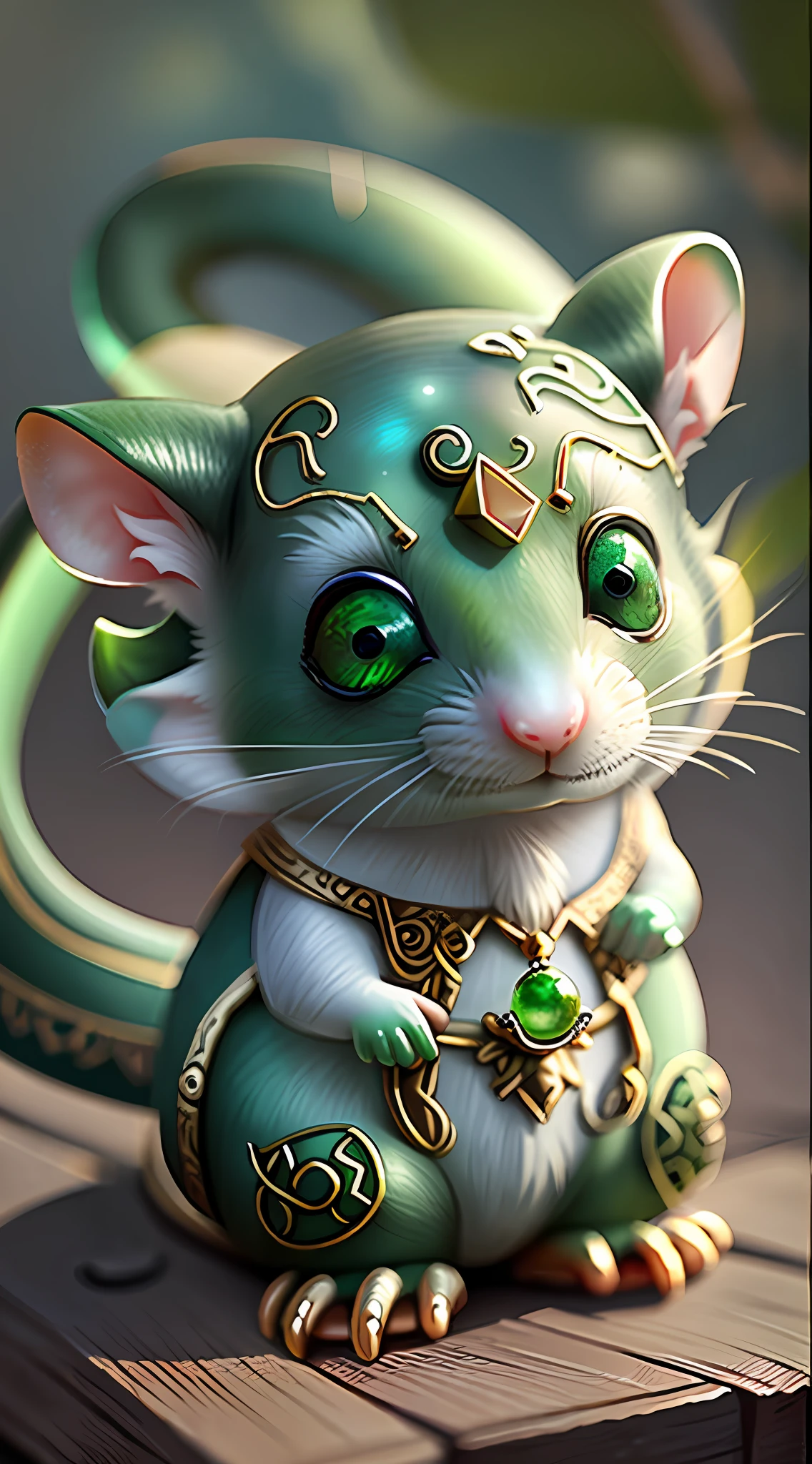 Round ears，Jade ring rat，it's lovely，photorealestic，There are no neighbors