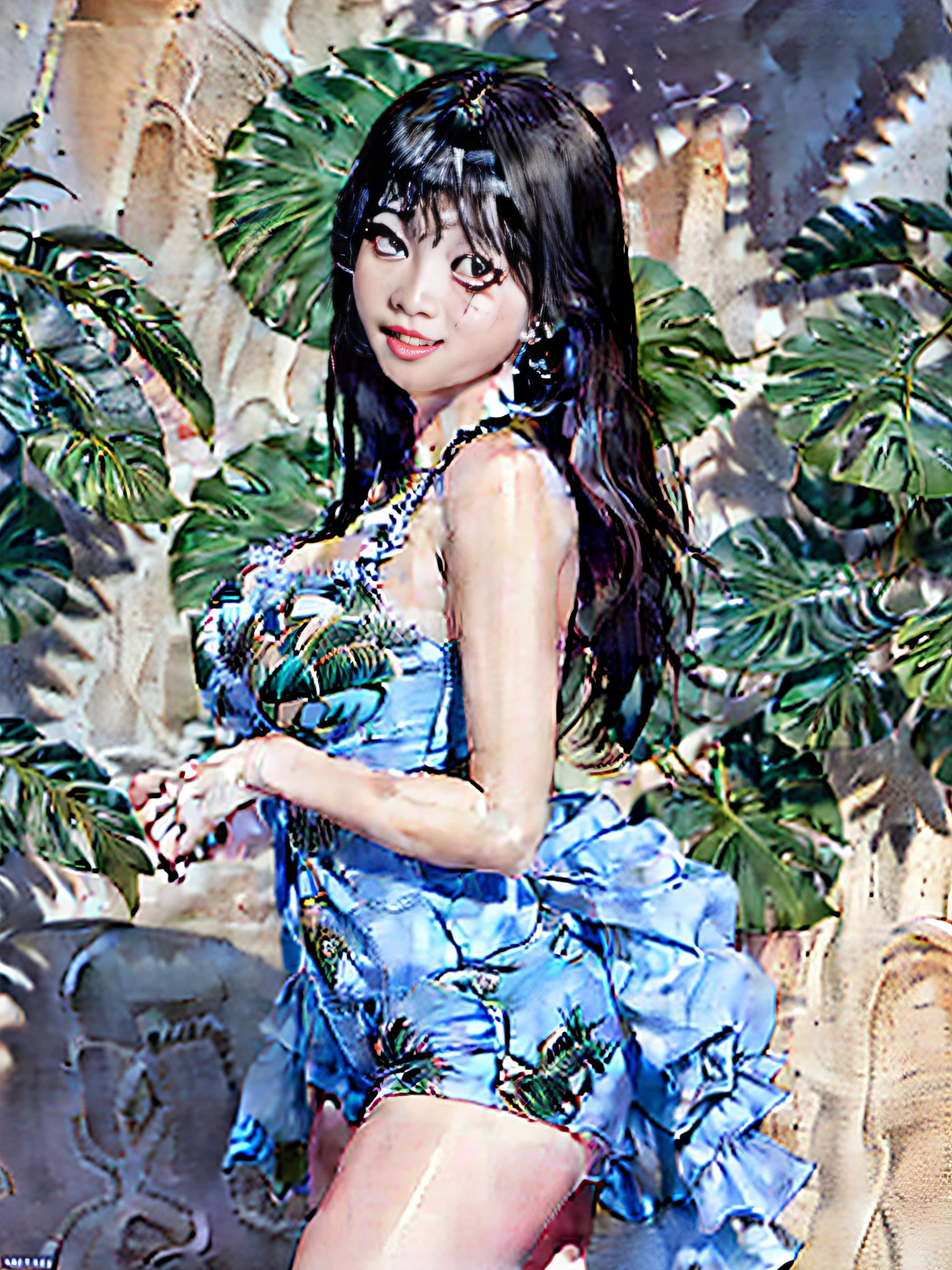 A group of young women with mature charm, mature and elegant、Has long, smooth black hair、Gentle and delicate facial features。Large, bright eyes can be different colors。The slender and slightly curved eyebrows look delicate and charming。She has a tall nose and rosy lips, Show the elegance and beauty of women。The body shape is usually slender and curved。She has the right height and proportions, The curves of the body stand out, It has both full breasts，There are slender waists and slender legs、at different distances，HD8K, ((Top image quality、RAW shooting、tmasterpiece:1.3))、(Casual hairstyle、Oversized details:1.4、Face with super detail、Elaborate Eyes、二重まぶた、Soft huge breasts、Straight round buttocks、kindly smile、G Cup Girl、(Uninhabited tropical beach:1.6)、Show your legs。