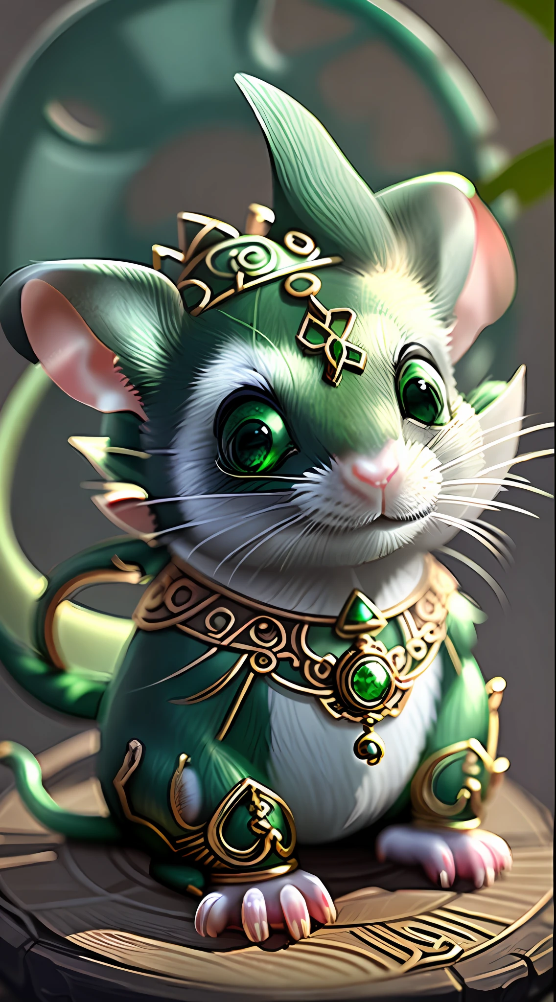Round ears,Jade ring rat,it's lovely,photorealestic,There are no neighbors