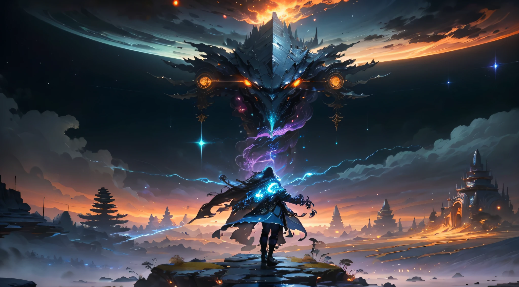 ((Best quality)), ((masterpiece)), (highly detailed:1.3), 3D, In a distant future where the boundaries between science fiction and fantasy have dissolved, the world is a tapestry of awe-inspiring wonders. Enter a universe where magic and technology coexist in harmony, shaping the destiny of civilizations across vast reaches of space.At the heart of this realm lies the Celestial Nexus, an intergalactic hub of mystical energies and technological marvels. Here, arcane knowledge intertwines with cutting-edge science, giving rise to a society where spaceships are imbued with the power of ancient spells, and technology is augmented by the mystic arts.Embark on a grand odyssey as a young explorer, destined to unravel the secrets of the Celestial Nexus. As you traverse the uncharted realms of the cosmos, encounter diverse civilizations teeming with beings who possess extraordinary abilities. From the ethereal Elven Spires, where the art of interdimensional travel is perfected, to the cybernetic enclaves of the Android Conglomerate, witness the tapestry of life as magic and technology intertwine.Unleash your latent powers as you become attuned to the energies that flow through the Nexus. Harness the ancient incantations of forgotten sorceries to propel your starship across the vast expanse of the cosmos. Engage in epic battles against cosmic abominations and interstellar tyrants, wielding enchanted weapons infused with futuristic enhancements.As you delve deeper into the enigmatic realms of the Celestial Nexus, uncover the origin of this harmonious fusion of magic and technology. Discover the ancient prophecies that foretell a cataclysmic event threatening to tear apart this delicate balance. Unite with a band of extraordinary beings, each possessing their own blend of magical aptitude and technological expertise, to embark on a perilous quest to save the Nexus from imminent destruction.In this epic saga, your choices will shape the fate of worlds, as the boundaries between science and sorcery blur. Will you strive to maintain the delicate equilibrium between magic and technology or plunge headlong into uncharted territories, seeking to redefine the very fabric of reality?Prepare to be enthralled by the limitless possibilities of the Celestial Nexus, where science fiction and fantasy meld into a sublime symphony of adventure, where the cosmos itself becomes the canvas for your journey,HDR (High Dynamic Range),Ray Tracing,NVIDIA RTX,Super-Resolution,Unreal 5,Subsurface scattering,PBR Texturing,Post-processing,Anisotropic Filtering,Depth-of-field,Maximum clarity and sharpness,Multi-layered textures,Albedo and Specular maps,Surface shading,Accurate simulation of light-material interaction,Perfect proportions,Octane Render,Two-tone lighting,Low ISO,White balance,Rule of thirds,Wide aperature,8K RAW,Efficient Sub-Pixel,sub-pixel convolution,luminescent particles,
