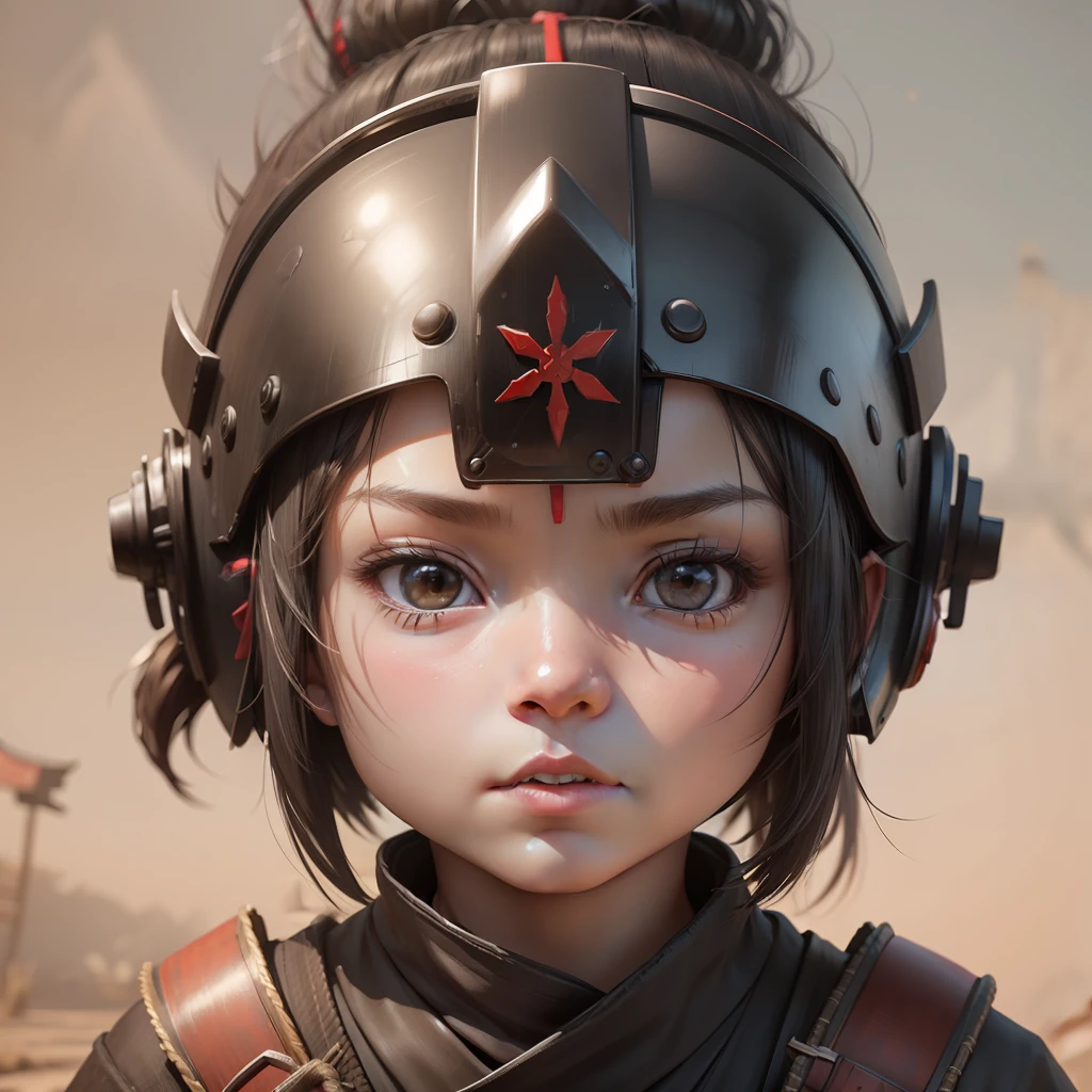 Face of a  with samurai helmet, tantasia, unreal engine 5