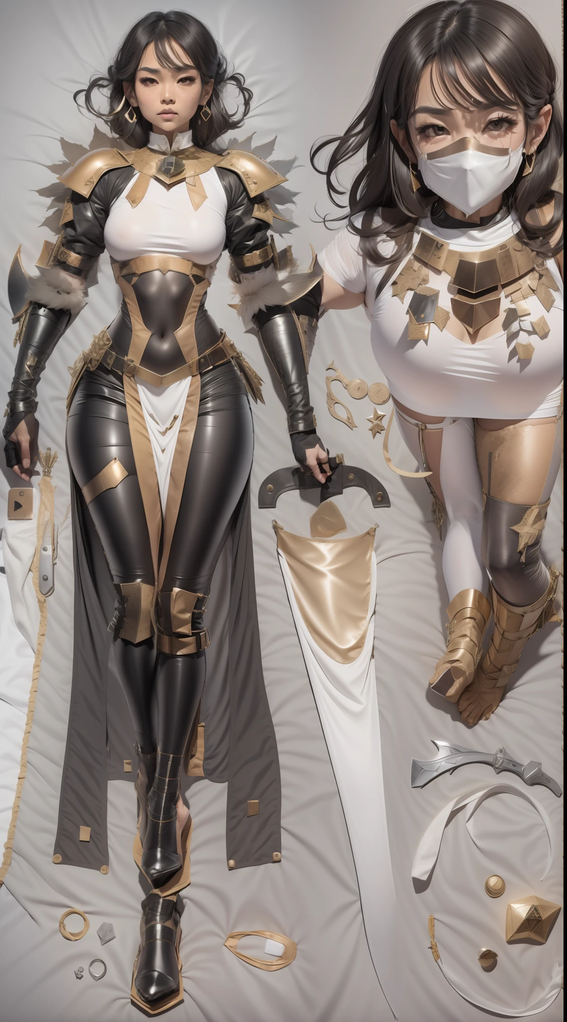 Copper model，New coffee products， Silver weapons， The sword， halter， Weapons of the future， 32K, Linen cloak, Top quality, Masterpiece:Faust，,1 child， short detailed hair， thin fog， （tmasterpiece，k hd，hyper HD，16k）,clutching a sword，blood sky， Brunette knife， Shorts smoke，  Mist coating， bandagens， sword sheath， Masks， 独奏，Ivory white background