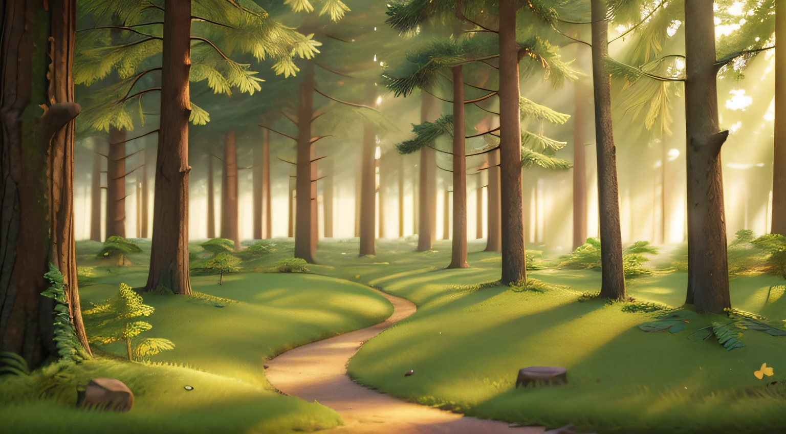 "Image of a forest, with rays of sunlight" ((Best Quality)), ((Masterpiece)), (Detailed: 1.4), 3D