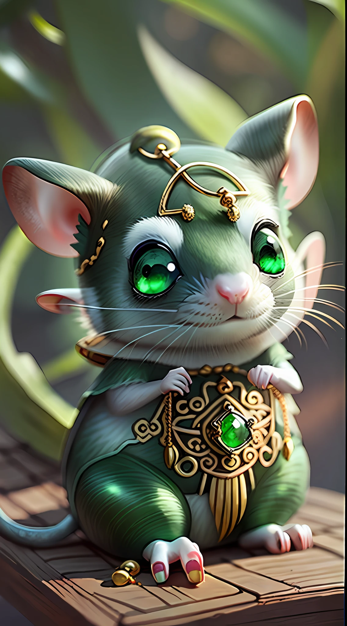 Round ears，Jade ring rat，it's lovely，photorealestic，There are no neighbors