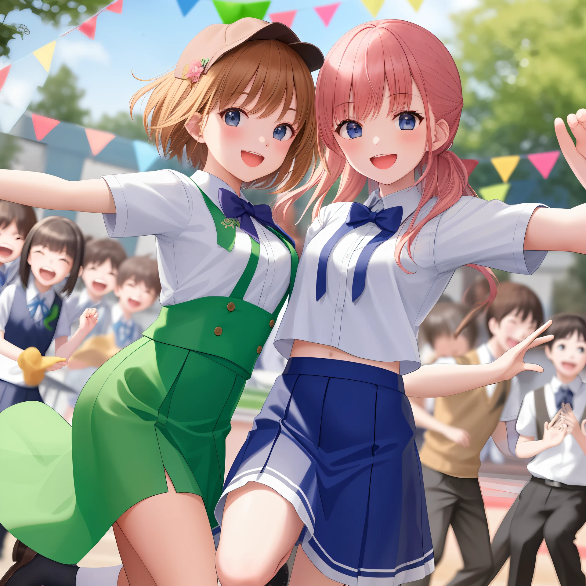 (master part) A detailed image of a school party with some students dancing and smiling.