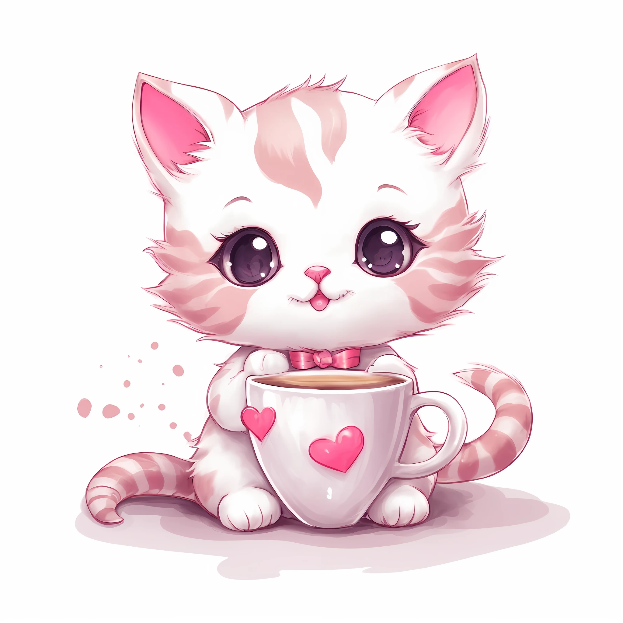 Cartoon cat with a cup of coffee, the cat is drinking tea, arte digital bonito, gato kawaii, arte digital detalhada bonito, a cat sipping coffee, gato bonito, painting digital adorable, cheshire cat drinking tea, um gato bonito, muito bonita gatinha fofa, visual anime de um gato bonito, gatinho bonito, arte fofa, gato anime, cute illustration