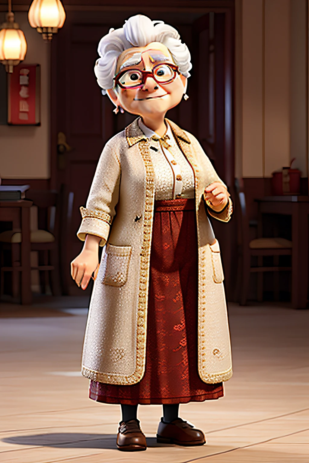 tmasterpiece，The best quality，best qualtiy，超高分辨率，An old woman with white hair and a hunchback，Eye level shots，Full body appearance，Front lens，Stand steadily，