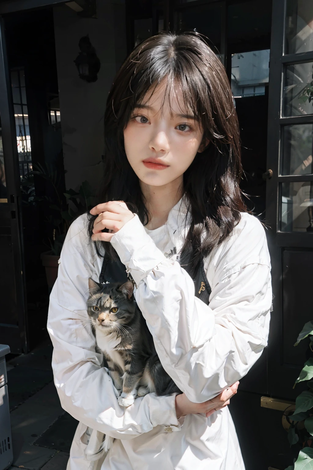 A beautiful girl holding a cat