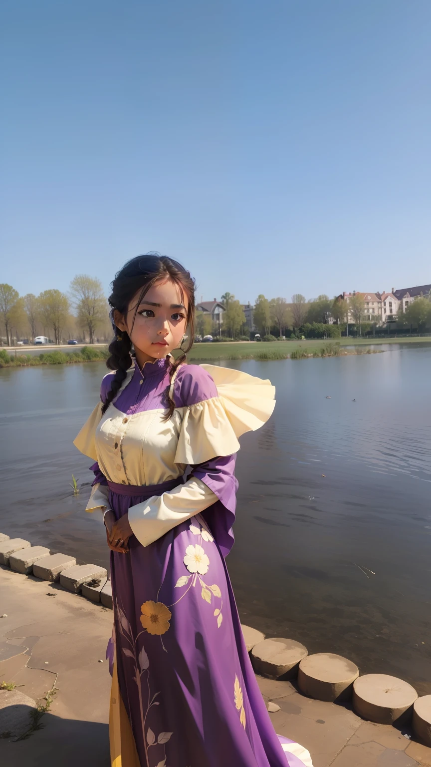 A girl in a purple dress