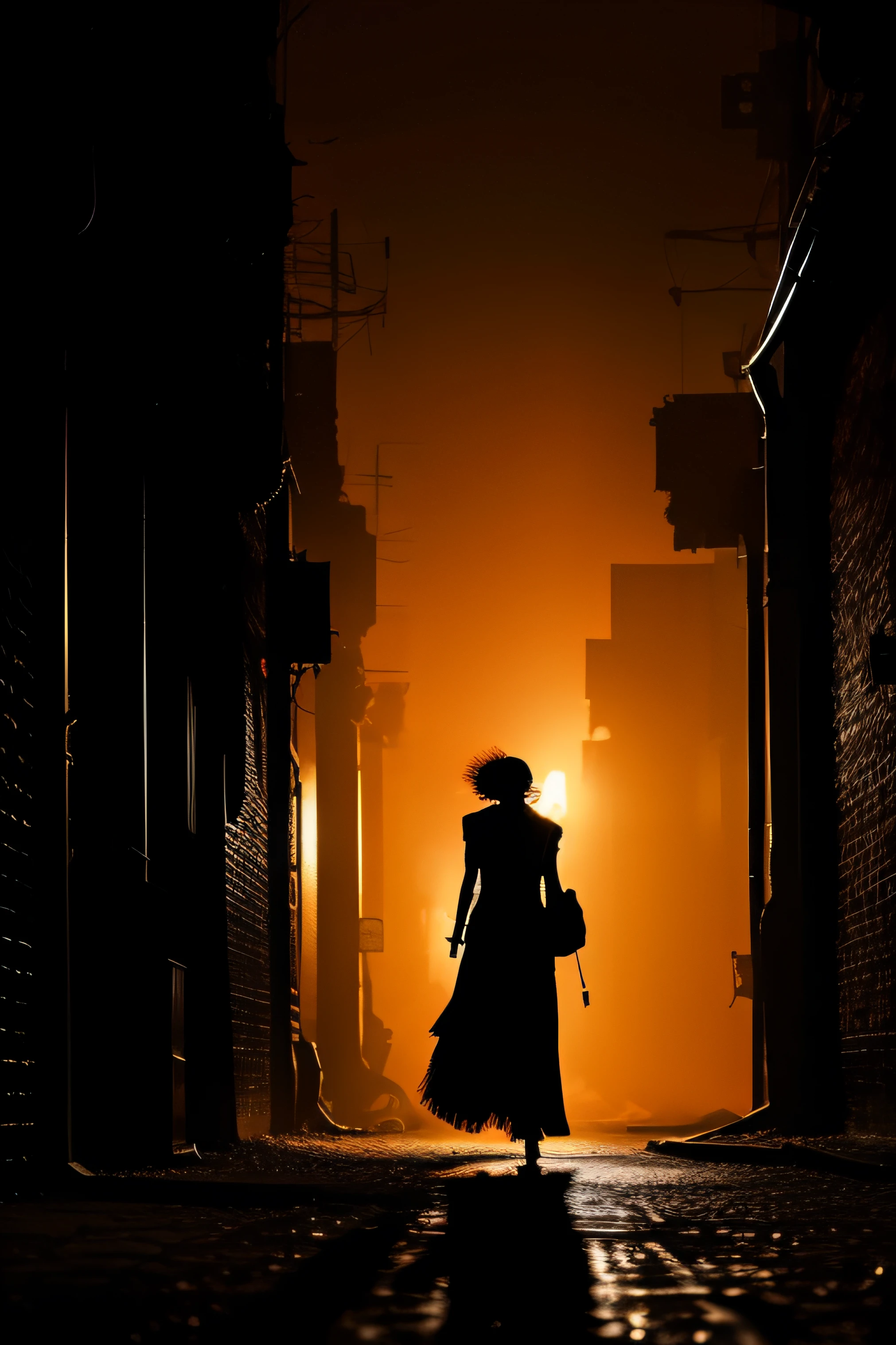 dark alleys and silhouettes of secret meetings in a dystopian world (vibrant, photorealistic, realistic, dramatic, dark, sharp focus, 8k)