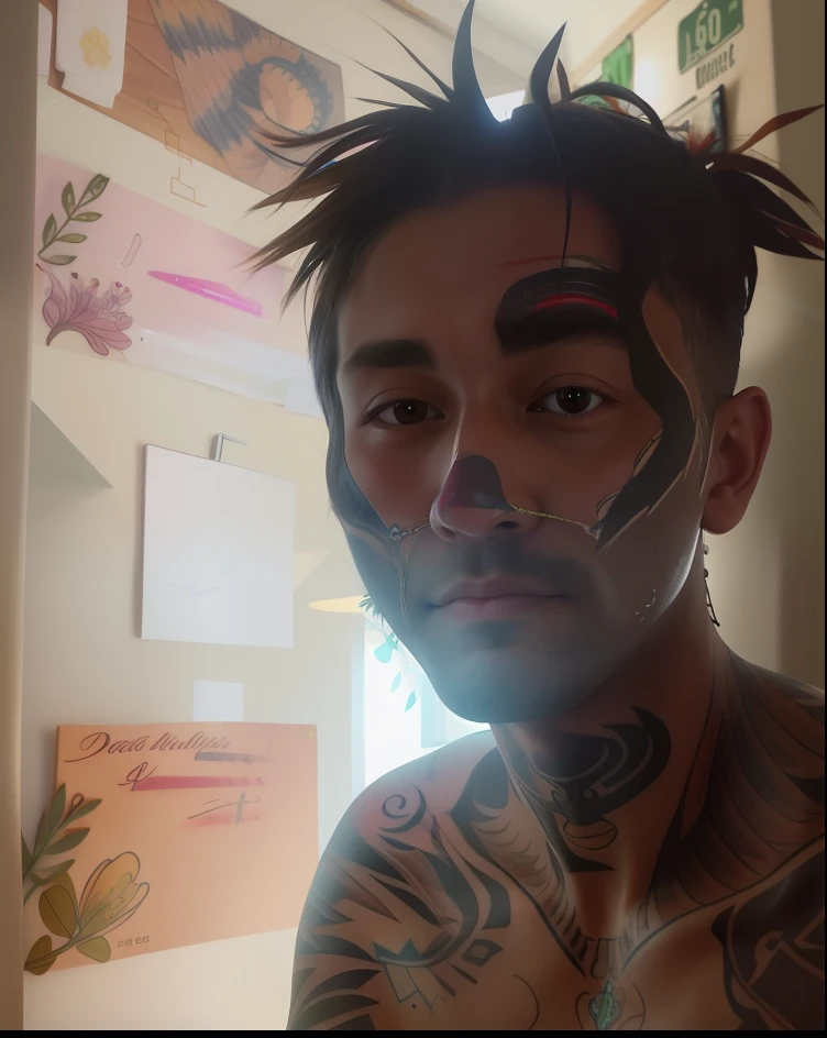 There are tattoos on the face