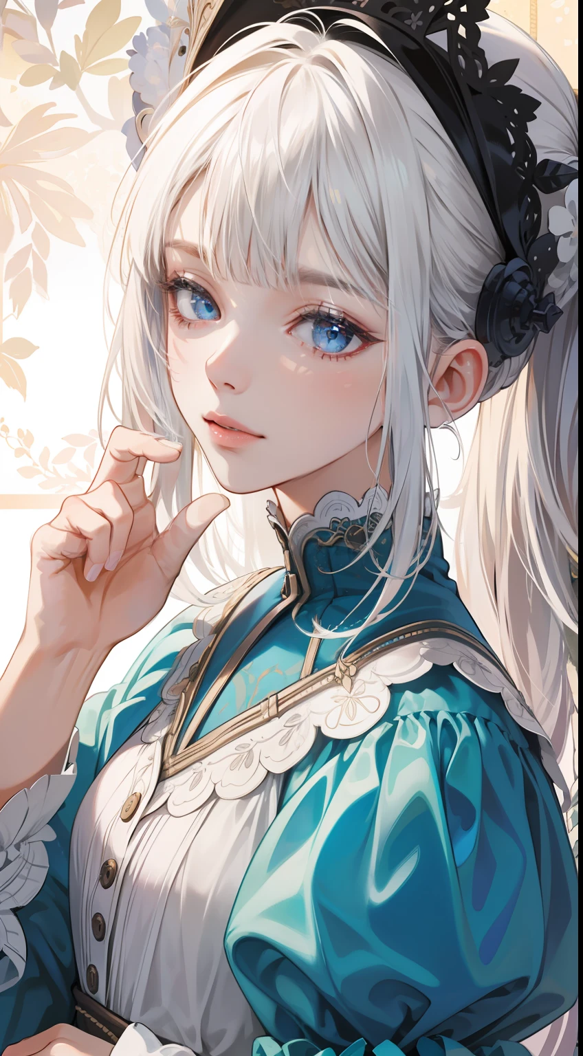 (absurdres, highres, ultra detailed), 1girl, mature female, white hair, long hair, blunt bangs, blue eyes, dress, long sleeves, finely detailed eyes and detailed face, intricate details, BREAK mosaic art, small pieces, colorful tesserae, intricate patterns, tiled designs, durable surfaces, time-honored techniques BREAK macro photography, extreme close-up, intricate details, magnified textures, stunning clarity, hidden beauty, immersive perspective BREAK , artisanal creations, handmade goods, unique designs, intricate details, creative expression, skilled craftsmanship