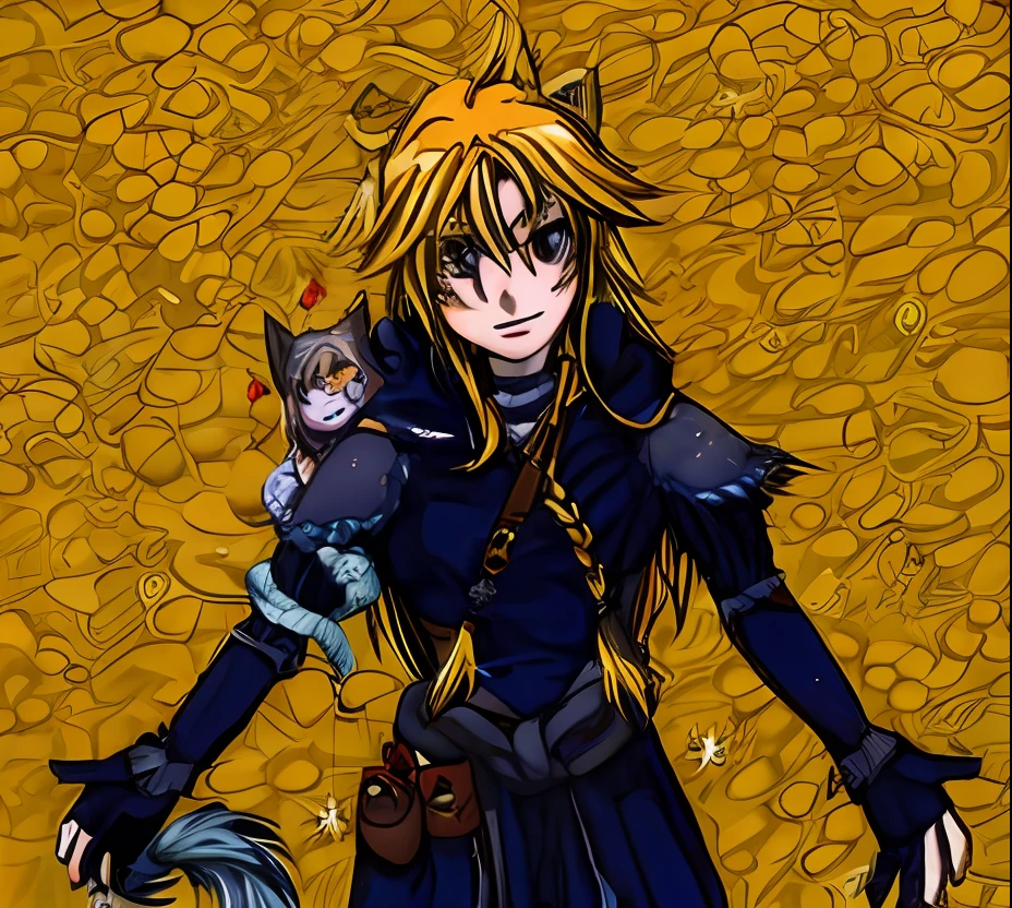 uma imagem de desenho animado de uma mulher com cabelo longo e um gato, Marisa Kirisame, Cabelos compridos humanoide Fursona, Marisa Kirisame, Sora como um gato, Ezreal (Liga das Lendas, Parte Brando, Princesa 'Kida' Kidagakash, Yami Kawaii, inspirado em Zoltan Boros, finnian in grungerock alien sky