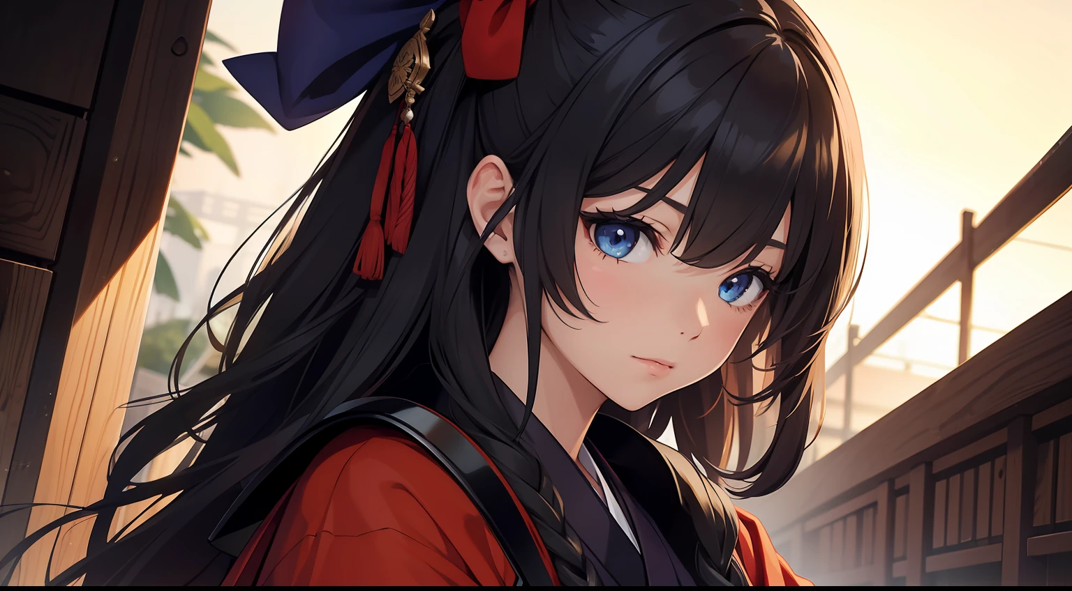１girl with、hakama、Detailed details、Masterpiece、Dressed in armor