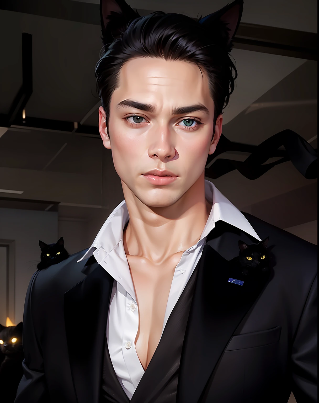 A guy with black cat ears, black suit,