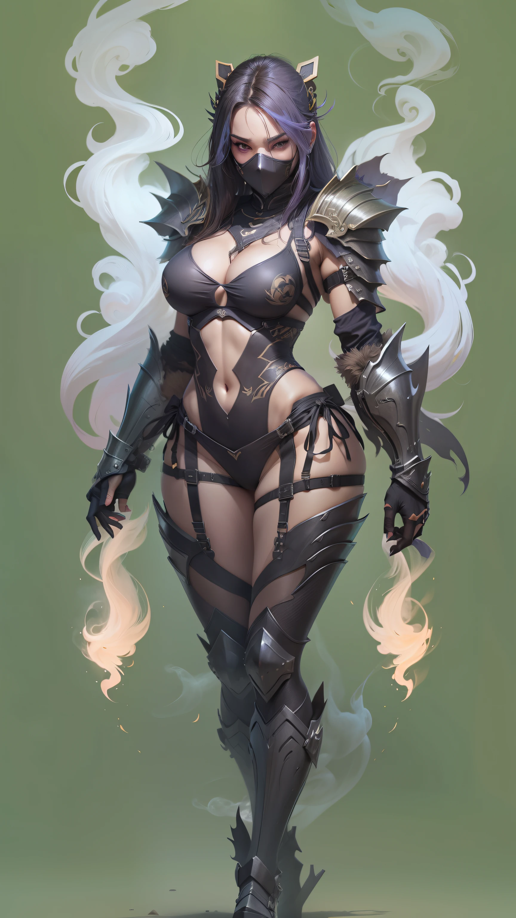 Hot Sexy Girl wear Ninja Bikini Armor with Smoke Aura, Full Body