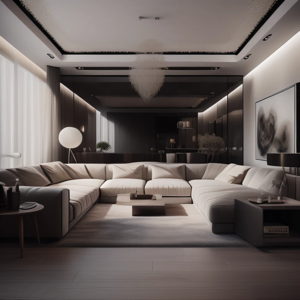 (Masterpiece),(hiquality), Best Quality, real,(Realistic), Super detailed, (full detailed),(4k),8K,interior,living room,Black