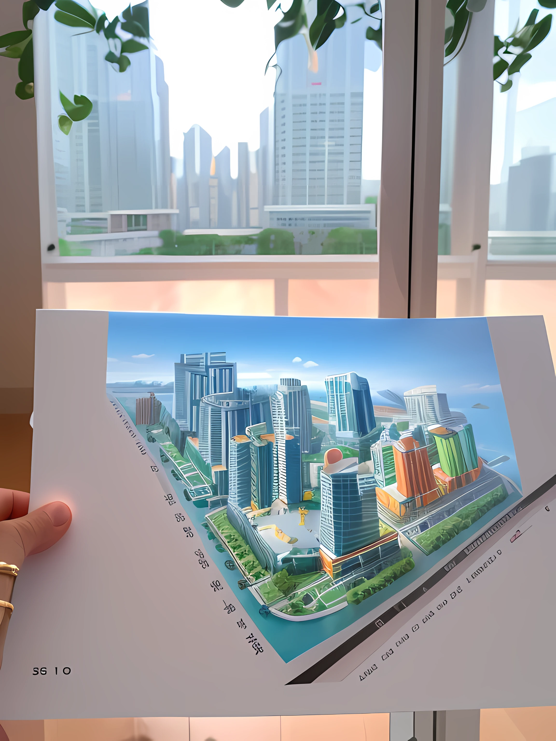 Someone holds a picture of the city in front of the window, 3 d point perspective, 3 d perspective, Perspective view, 3 point perspective, three point perspective, Isometric perspective, 5 point perspective, 1-point perspective, one-point perspective, inspired by Cheng Jiasui, iso-distance view!!!!, isometric perspective view, one-point perspective