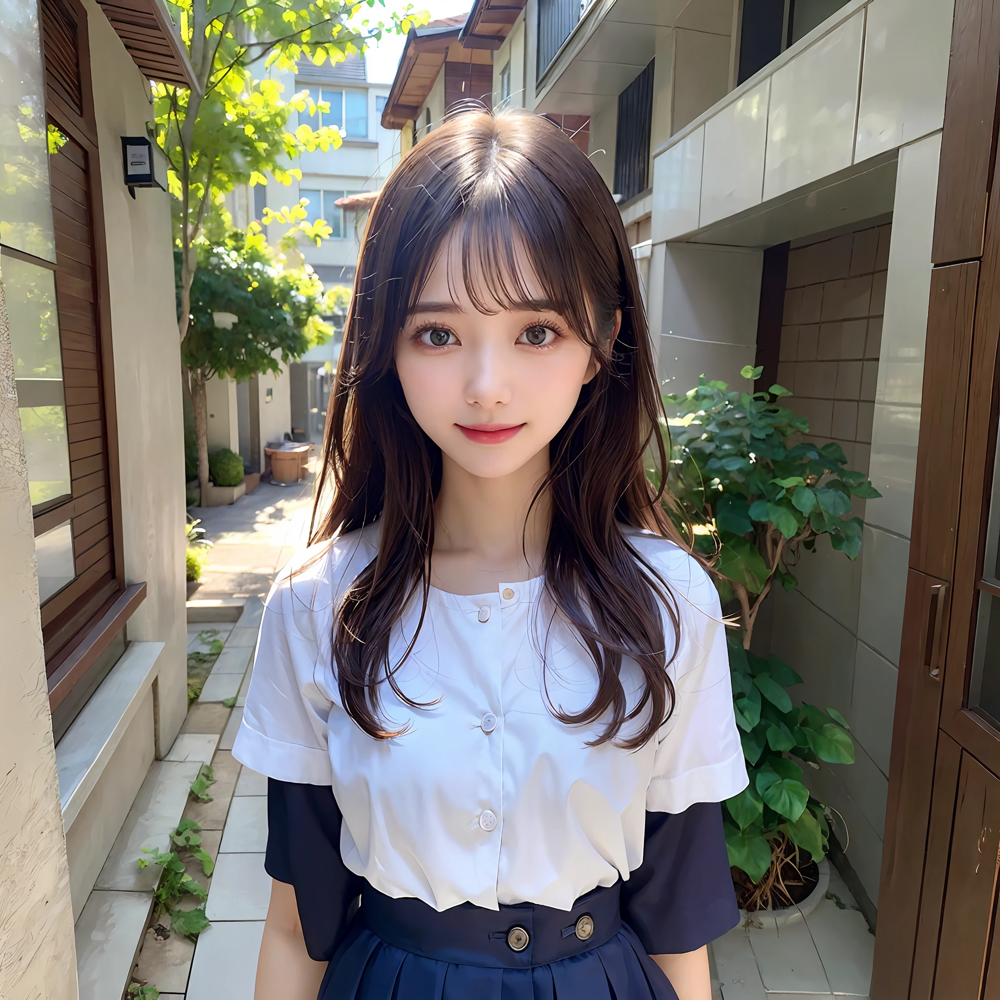 A close up of a woman in a skirt and a white shirt - SeaArt AI